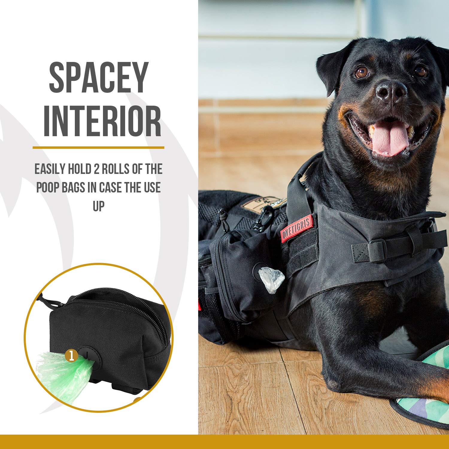 Onetigris Doggy Poop Bag Holder Zipper Dog Waste Bag Pouch Leash Attachment For Walking Training Running Hiking