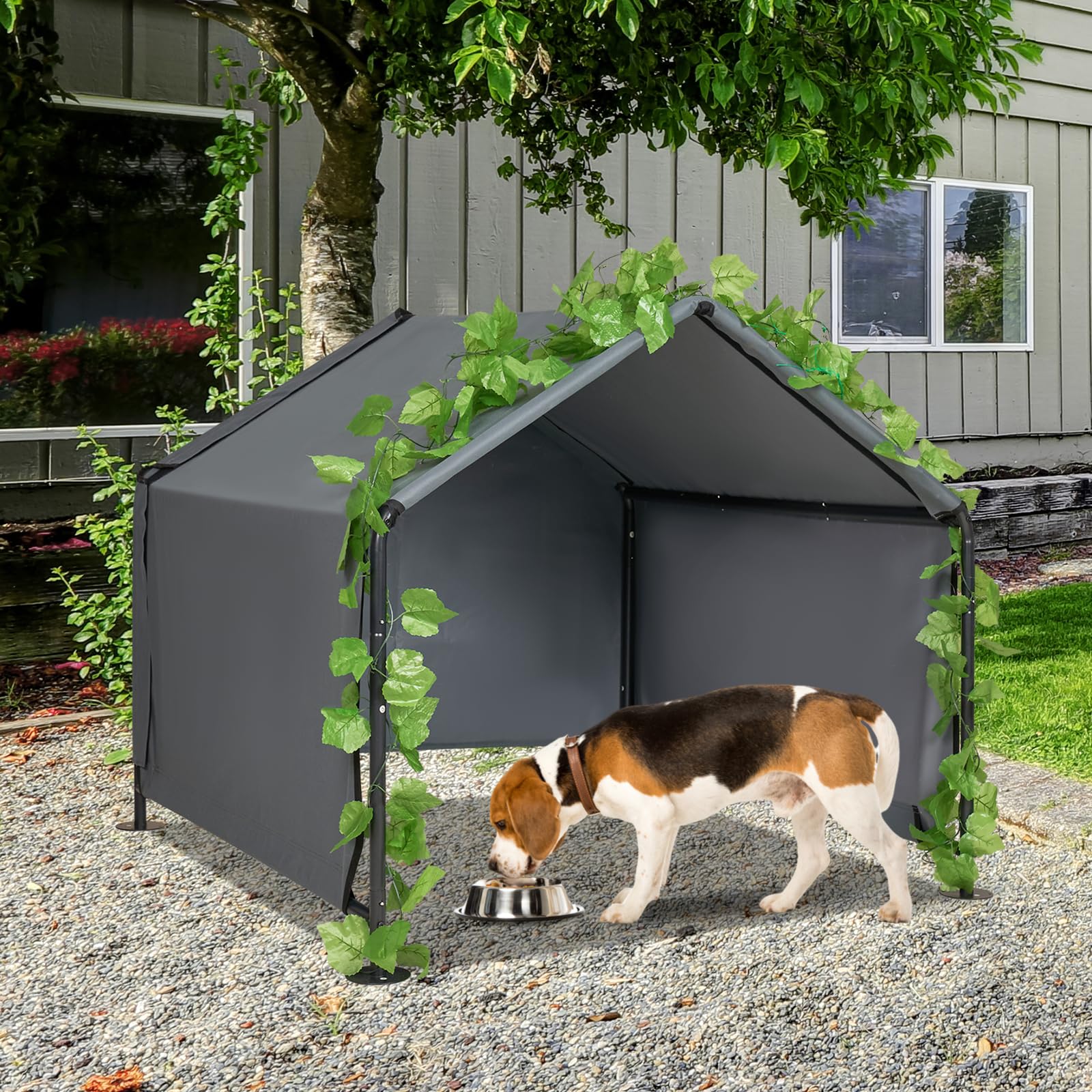 Large Dog Shade For Outside - Litail Outdoor Dog Kennel For Small Dogs, 4.1'X4.1'X3.6' Outdoor Sun Rain Canopy Pet House, Waterp