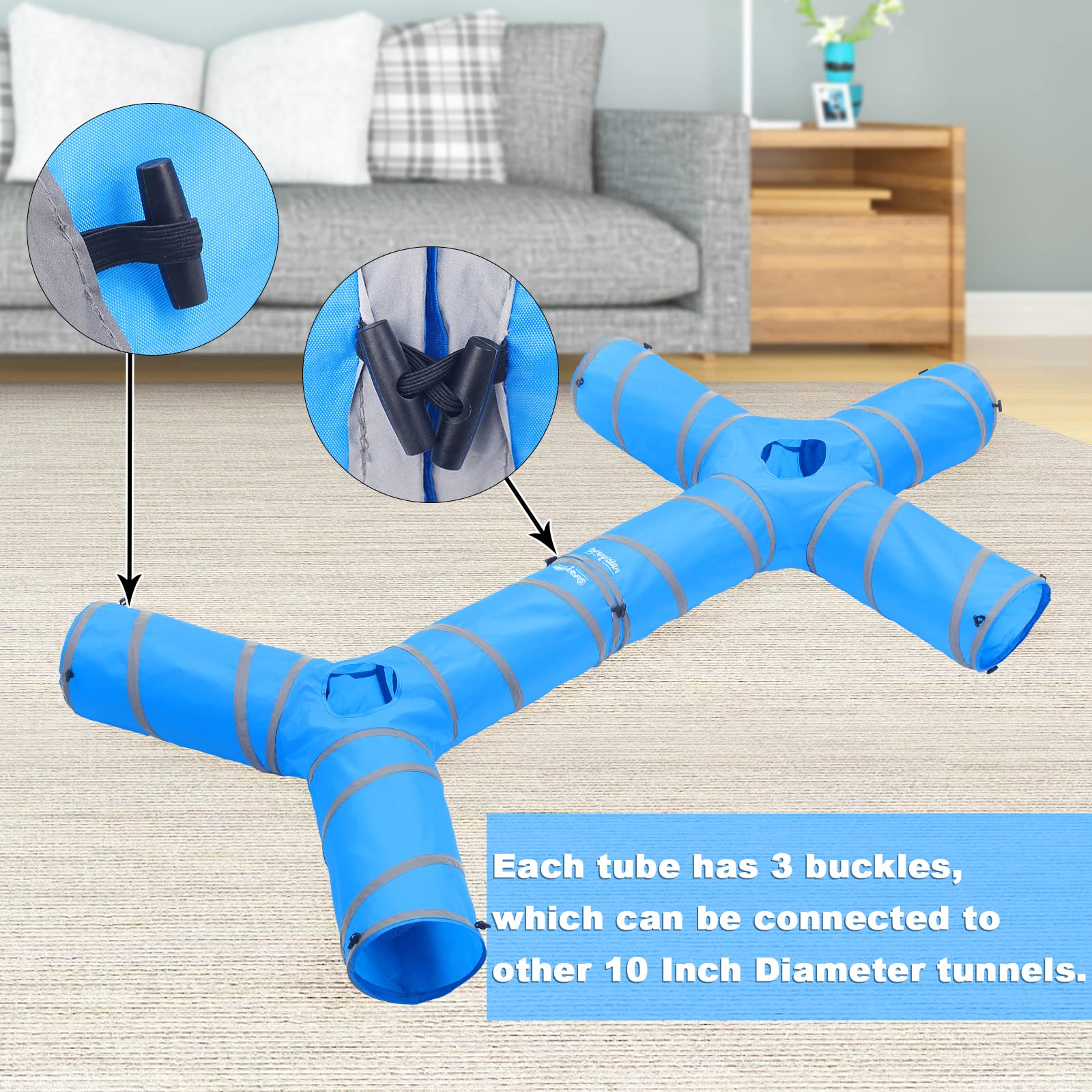 Sweetbin 3 Way Large Cat Tunnels For Indoor Cats - Durable & Resistant To Scratching Cat Play Tube Tunnel - Includes Mouse Toy, Bell Ball - Gift For Ferrets & Rabbits (Black)