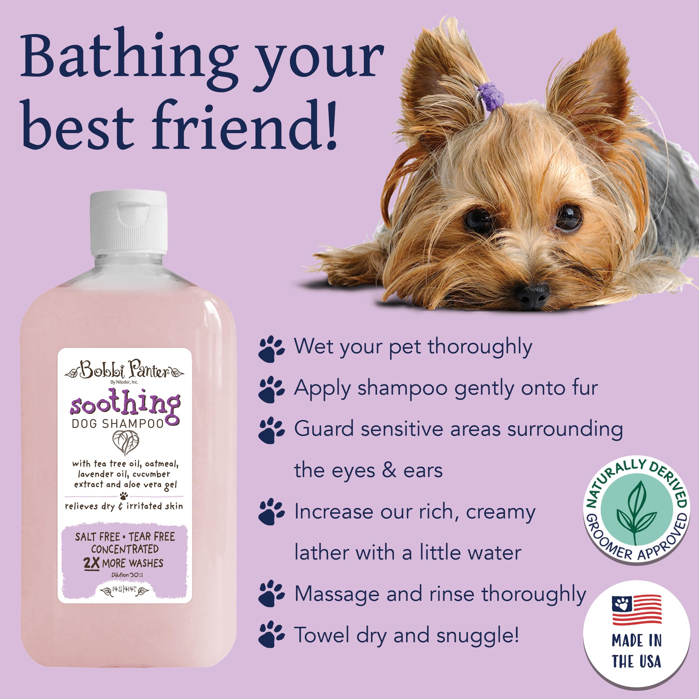Bobbi Panter Soothing Dog Shampoo, Heals & Soothes Irritated Skin, Lavender Scent - 30:1 Concentrated Formula, Made in The USA,
