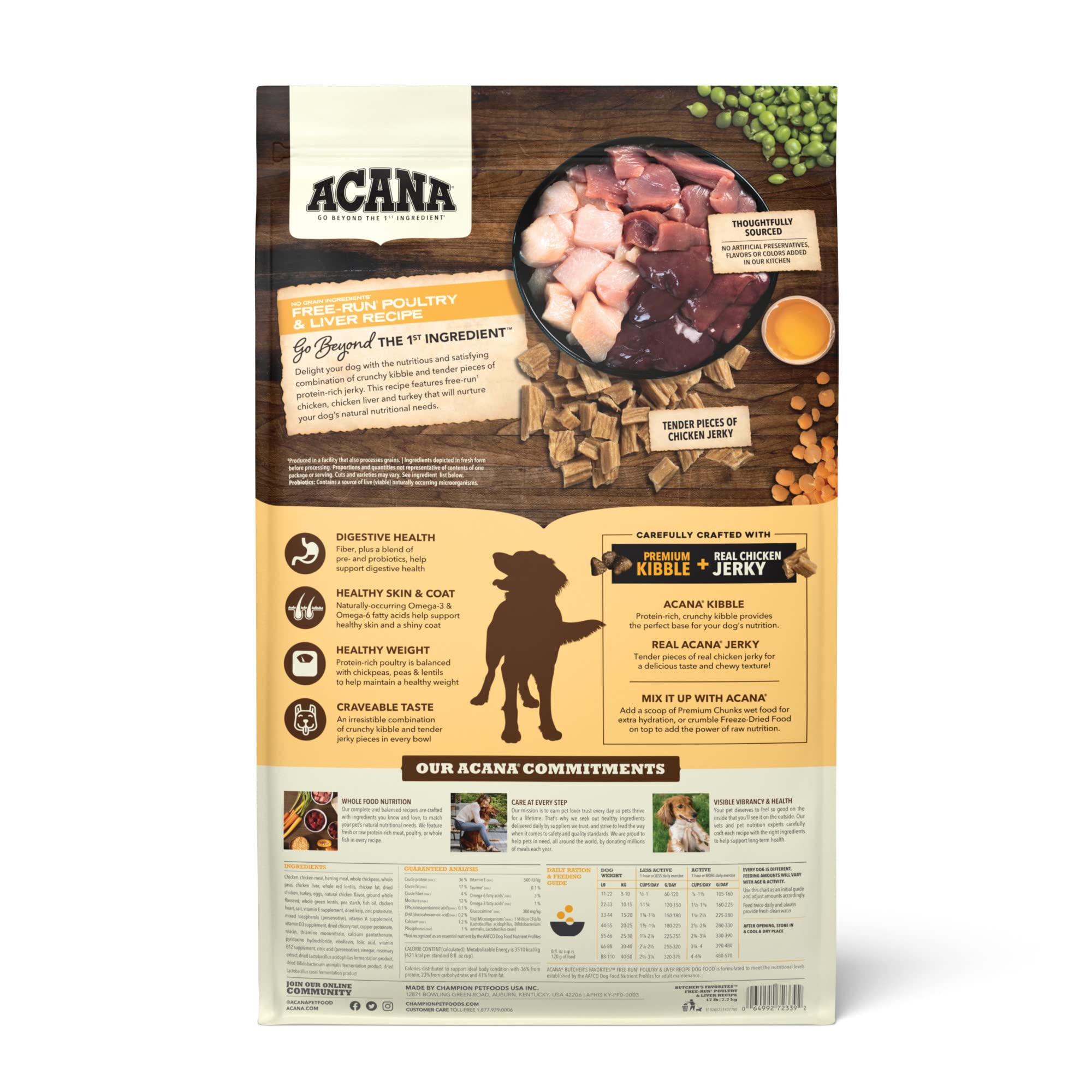 ACANA Butchers Favorites Dry Dog Food, Free-Run Poultry* & Liver Recipe, Dog Food Kibble & real chicken jerky, 17lb