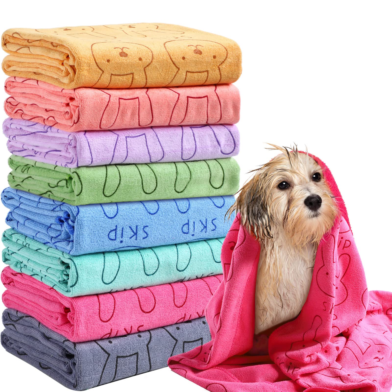 Peryiter 8 Pcs Dog Drying Towels Bulk 55'' X 28'' Pet Grooming Absorbent Microfiber Dog Bath Towels Quick Drying Puppy Bathing T