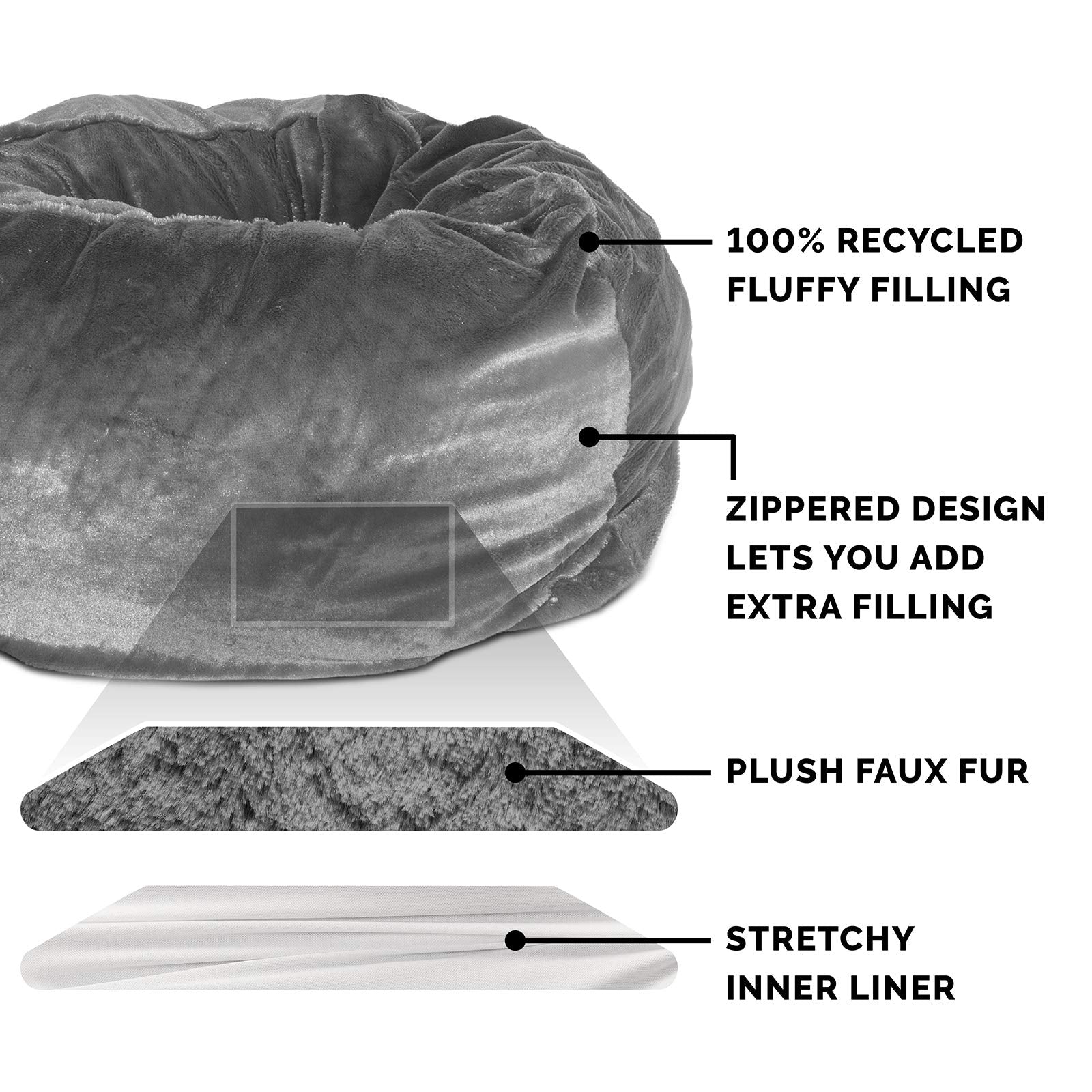 Furhaven Soft & Cozy Dog Bed for Large/Medium Dogs, Refillable w/ Removable Washable Cover & Liner, Up to 55 lbs - Plush Faux Fu