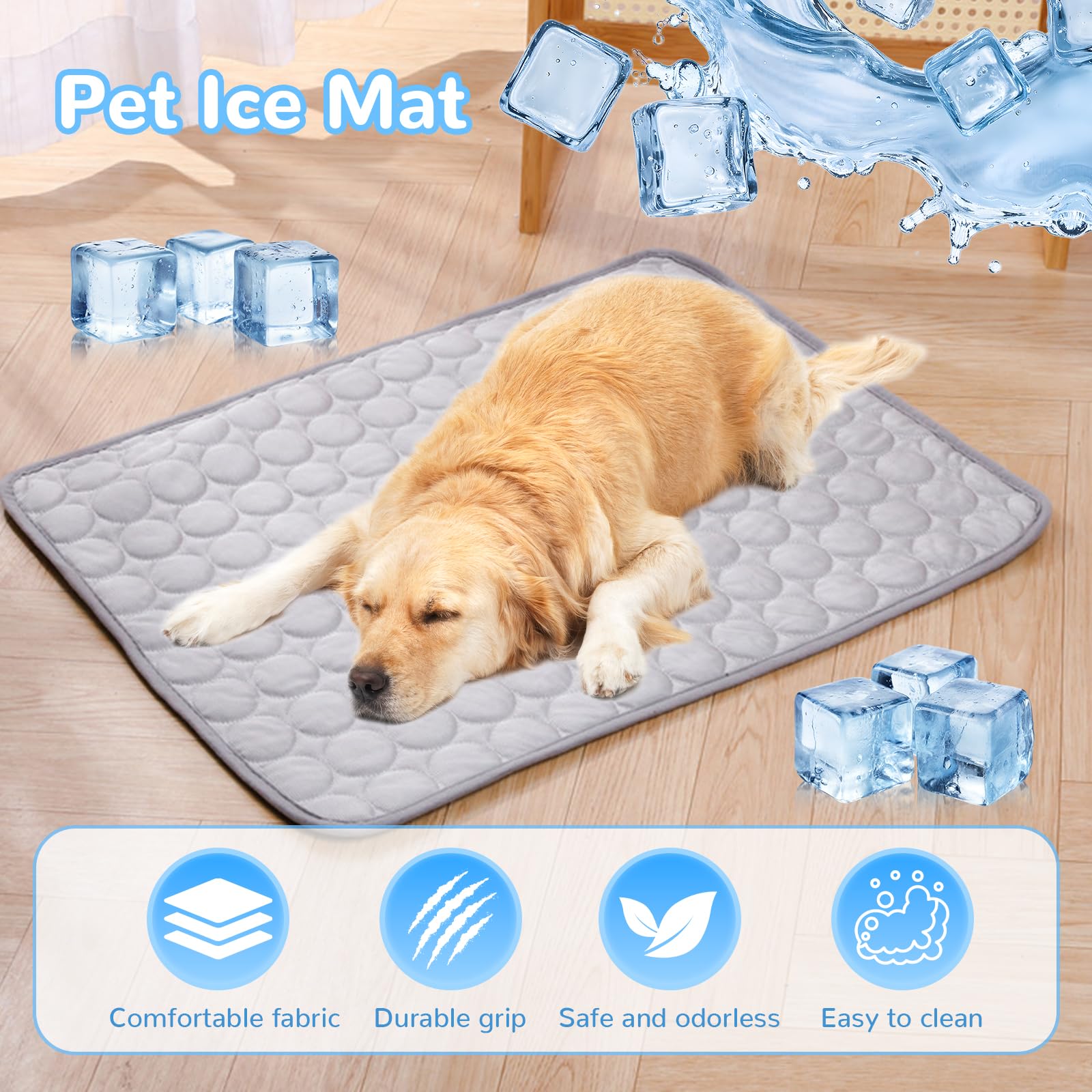 2025 New Dog Cooling Mat, Pet Cooling Mats, Summer Cool Pads Pet Mat Outdoor for Dogs & Cats, Pet Bed Mats Machine Washable(Grey