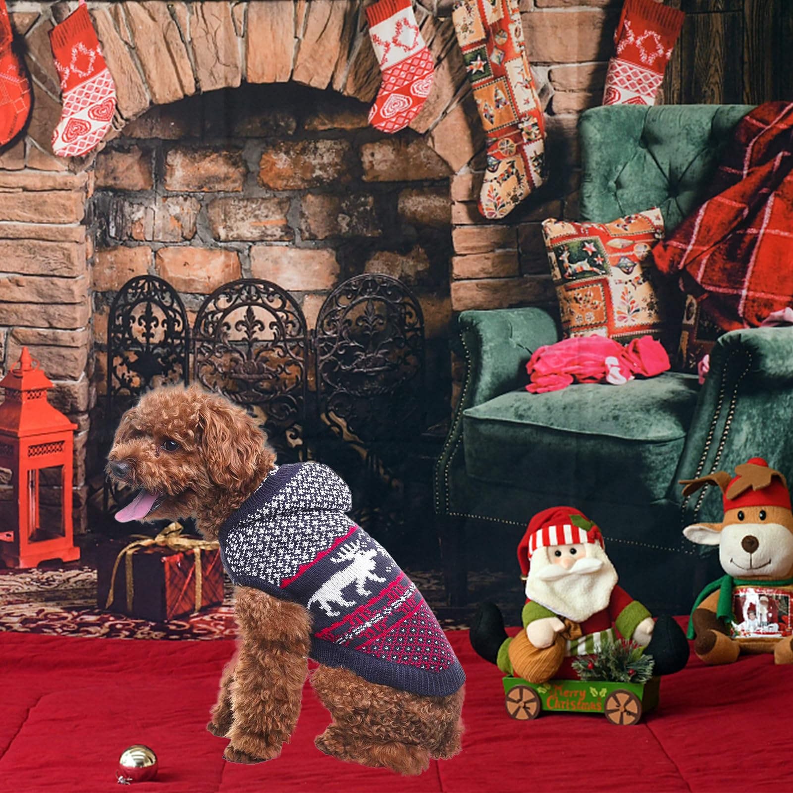 Scenereal Dog Sweater With Hat, Turtleneck Pullover Winter Pet Sweatshirt Knitwear S-Xl, Christmas Dachshund,Sweater For Small D