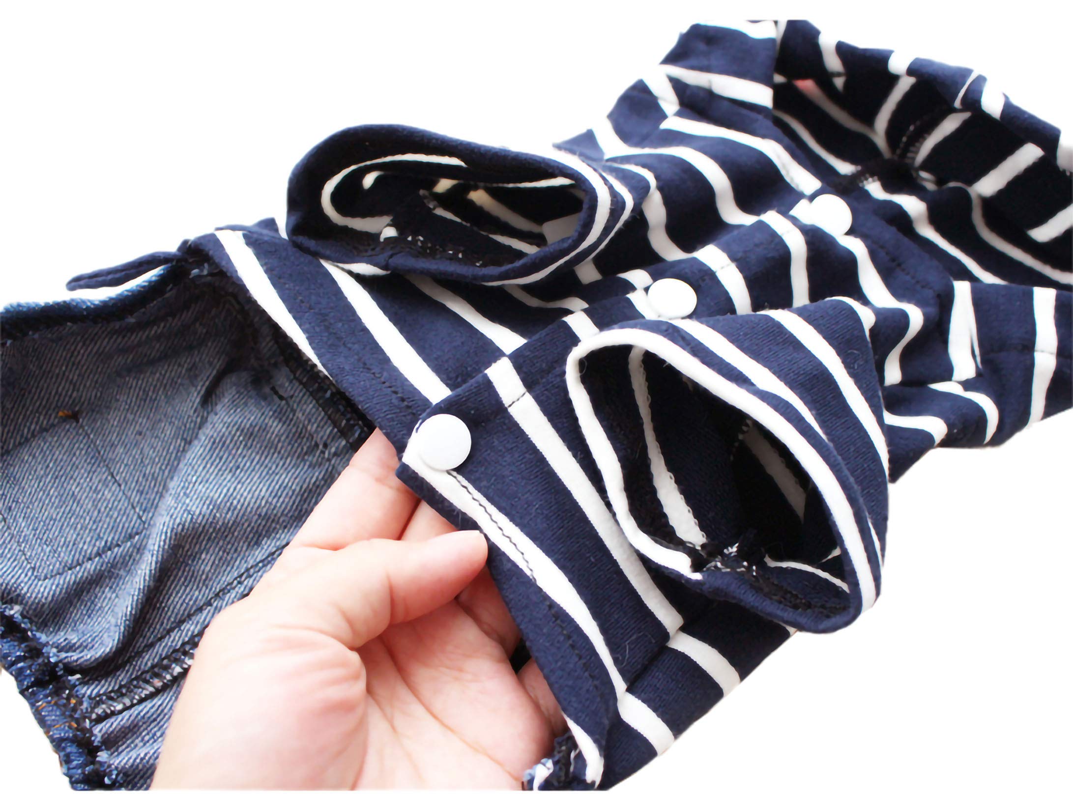 Pet Denim Stripe Jumpsuit Dog Clothes Adorable Puppy Jeans Pet Coat For Small Medium Dog Apparels Dog Hoodies Coat Machine Washable (Xs Weight (2~3Lb) | Chest (~11'), Blue)