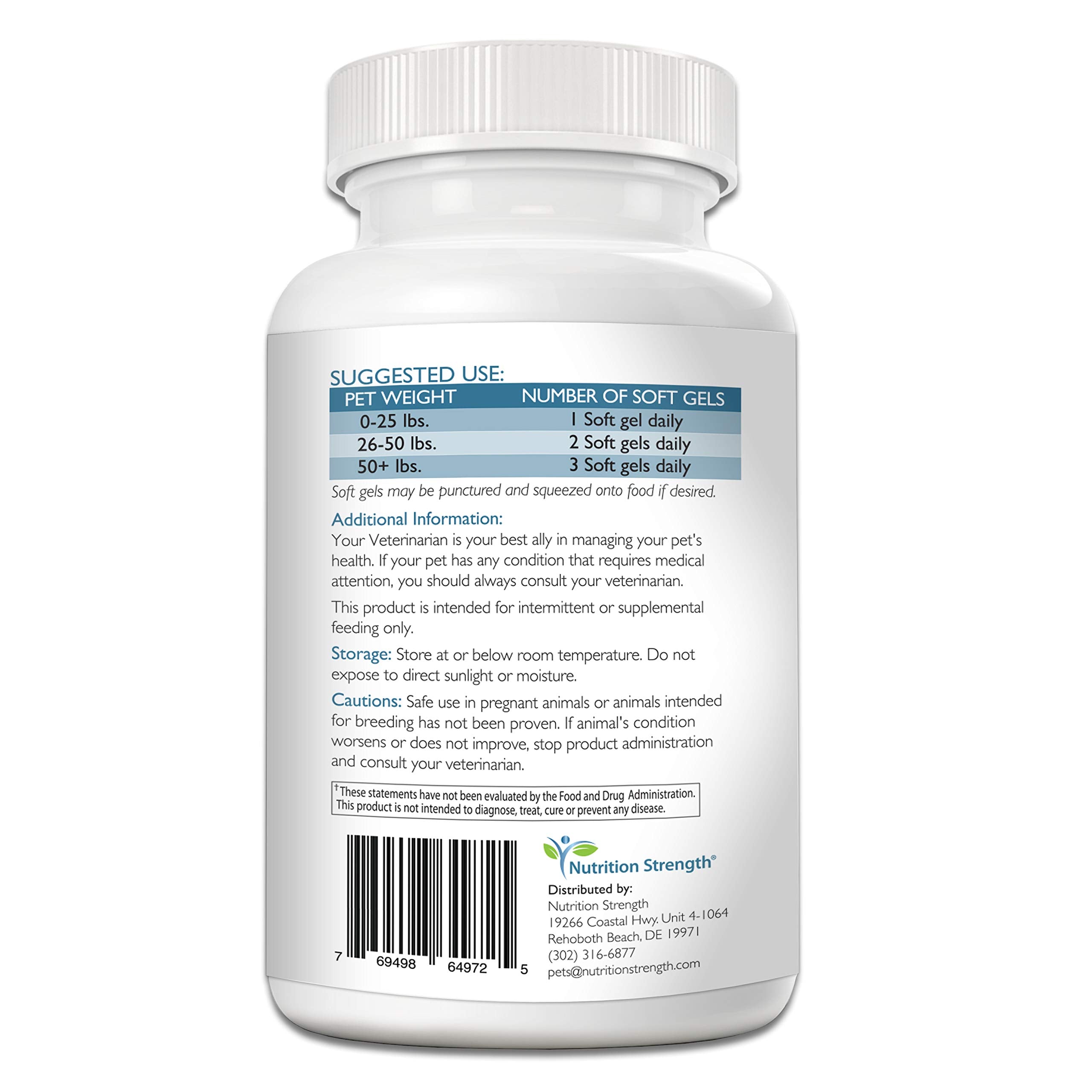 Nutrition Strength Omega 3 Fish Oil Soft Gels for Dogs with EPA & DHA Fatty Acids for Heart, Skin, Coat & Allergy Support, Hip &