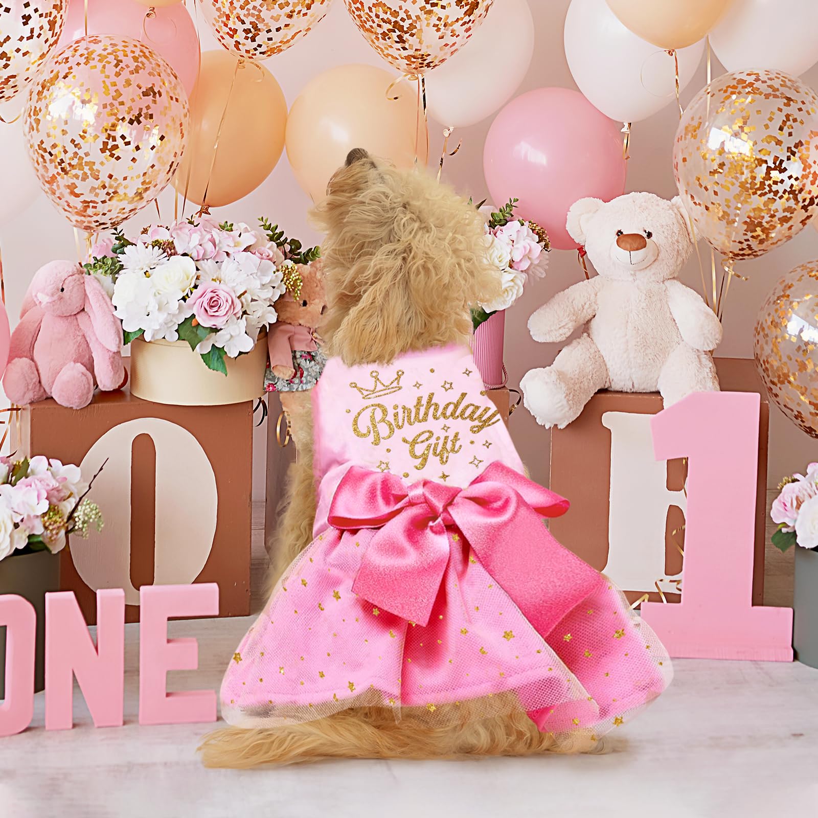 Birthday Dog Dress, Princess Dog Dress Tulle Puppy Skirt Doggie Birthday Outfit Pink Clothes For Small Dogs, Cat Pet Apparel (X-