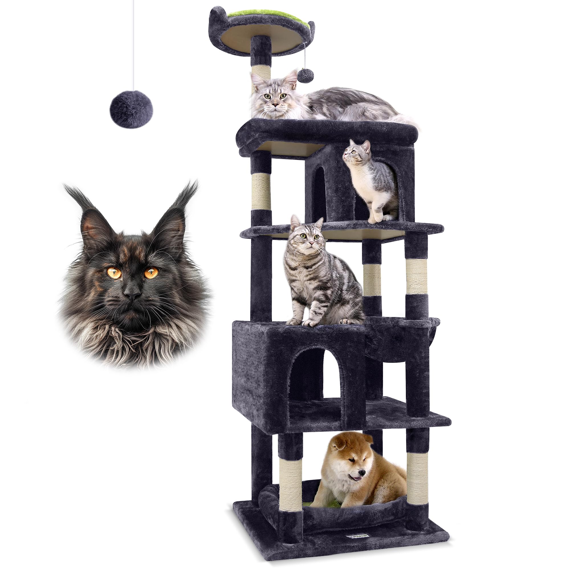 Globlazer Heavy Duty Cat Trees for Large Cats, Sturdy 72in Maine Coon Cat Tree for Large Cats 20 lbs+ Heavy Duty Cat Tower for A