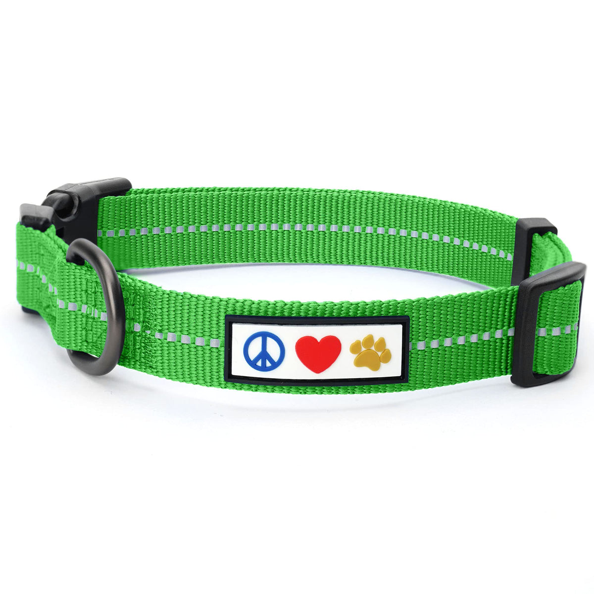 Pawtitas Recycled Dog Collar With Reflective Stitched Puppy Collar Made From Plastic Bottles Collected From Oceans Large Earth Green