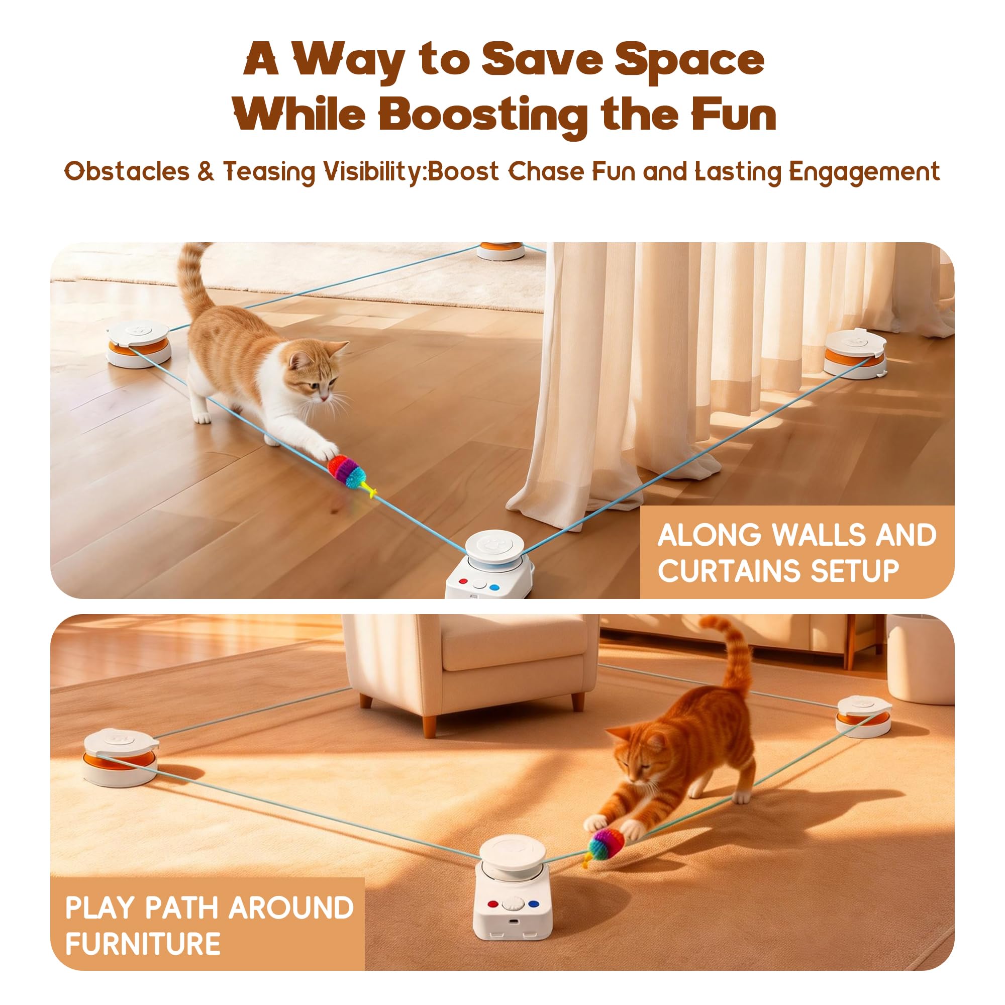 Interactive Cat Toy for Indoor Cats - Automatic Moving & Enrichment Toy for Indoor Cats/Kitten, Auto/Manual Control Cat Treadmil