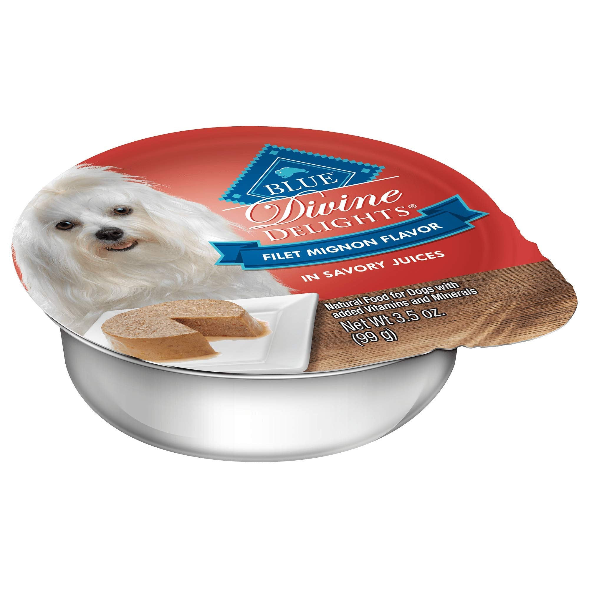 Blue Buffalo Delights Natural Adult Small Breed Wet Dog Food Cups, Pate Style, Filet Mignon Flavor in Savory Juice 3.5-oz (Pack