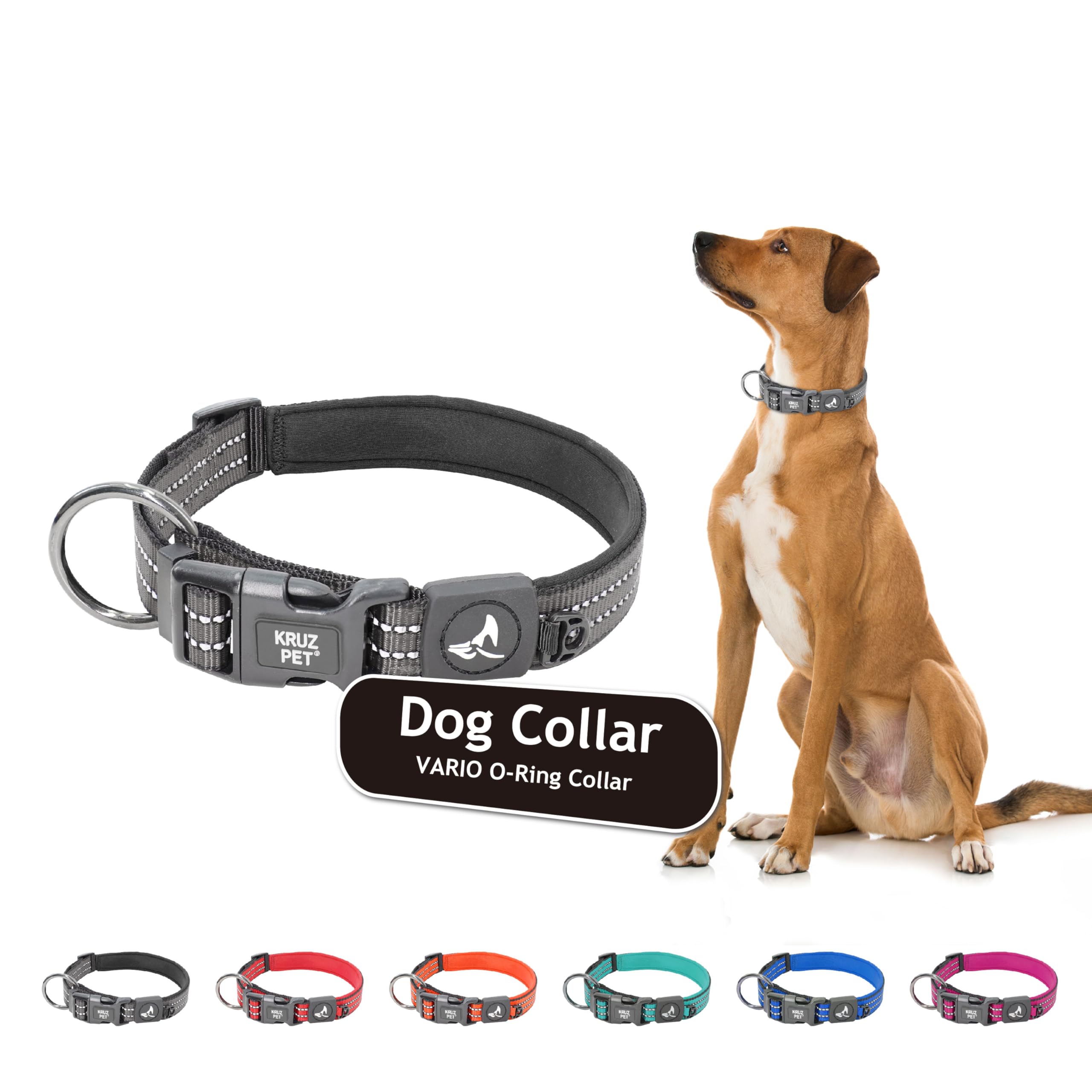 Kruz Pet Kzv006-05L Reflective Dog Collar For Small, Medium, Large Dogs, 100% Nylon Adjustable Pet Neck Collar, Heavy Duty O-Rin