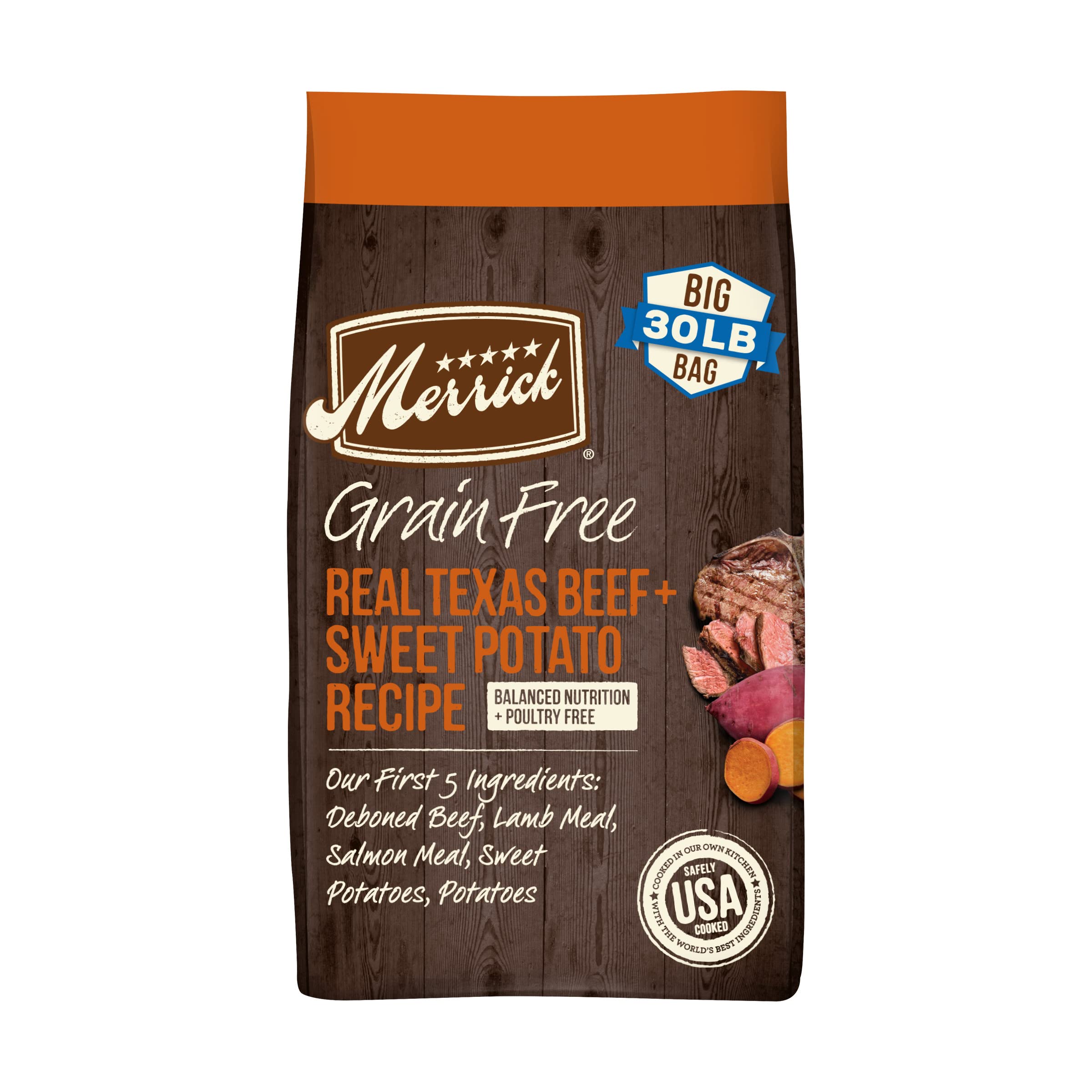 Merrick Premium Grain Free Dry Adult Dog Food, Wholesome And Natural Kibble, Real Texas Beef And Sweet Potato - 30.0 lb. Bag