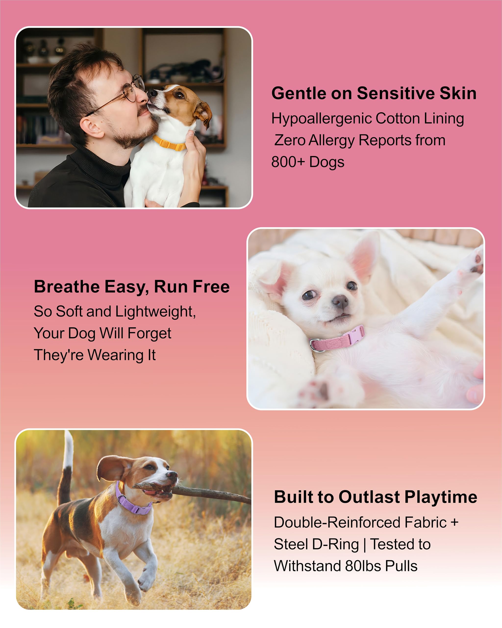 Dynmeow Soft And Breathable Cotton Dog Collar, Durable Adjustable Heavy-Duty Pet Collar With Quick-Release Buckle, Lightweight F