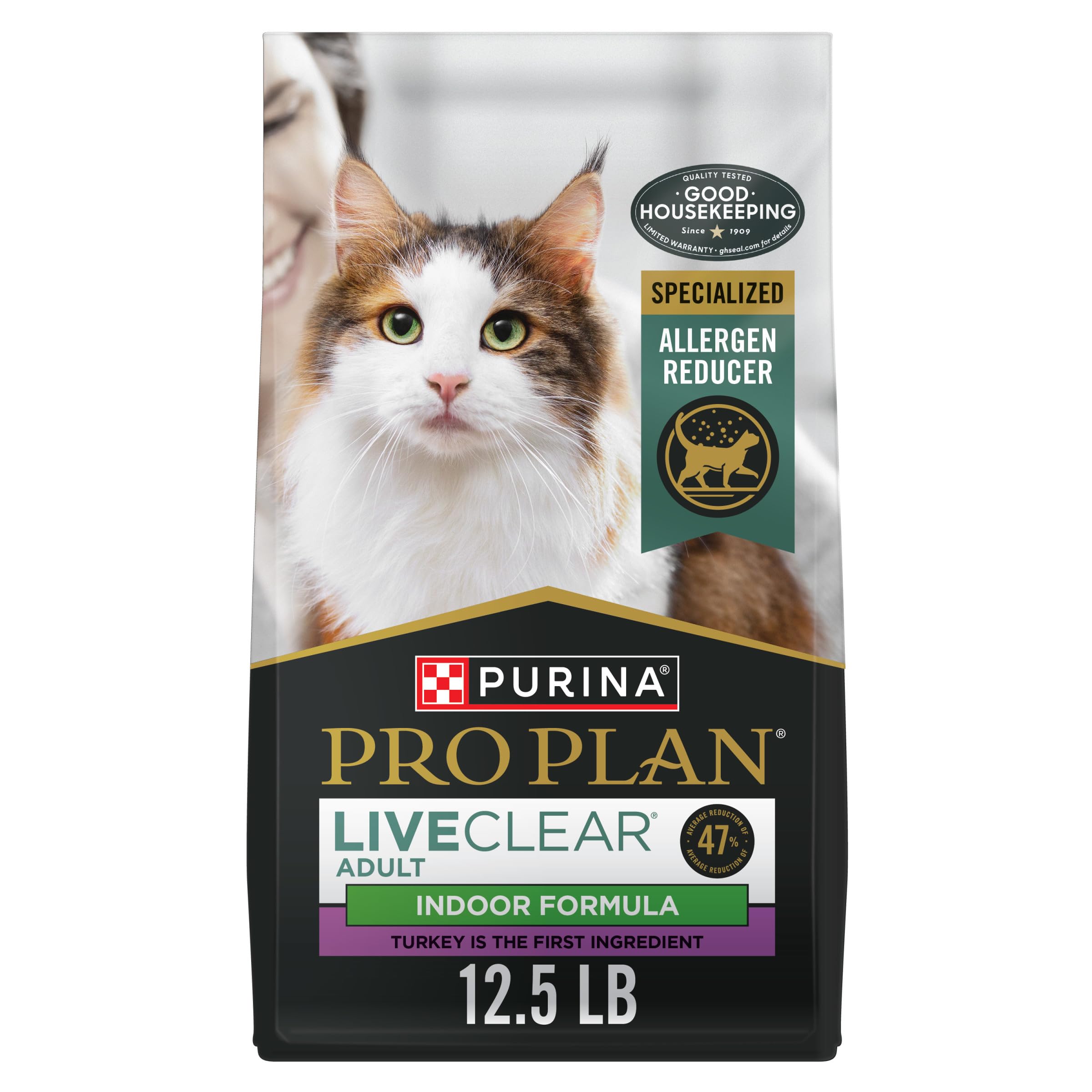Purina Pro Plan Indoor Cat Food LiveClear Cat Allergen Reducing Turkey and Rice Formula - 12.5 lb. Bag