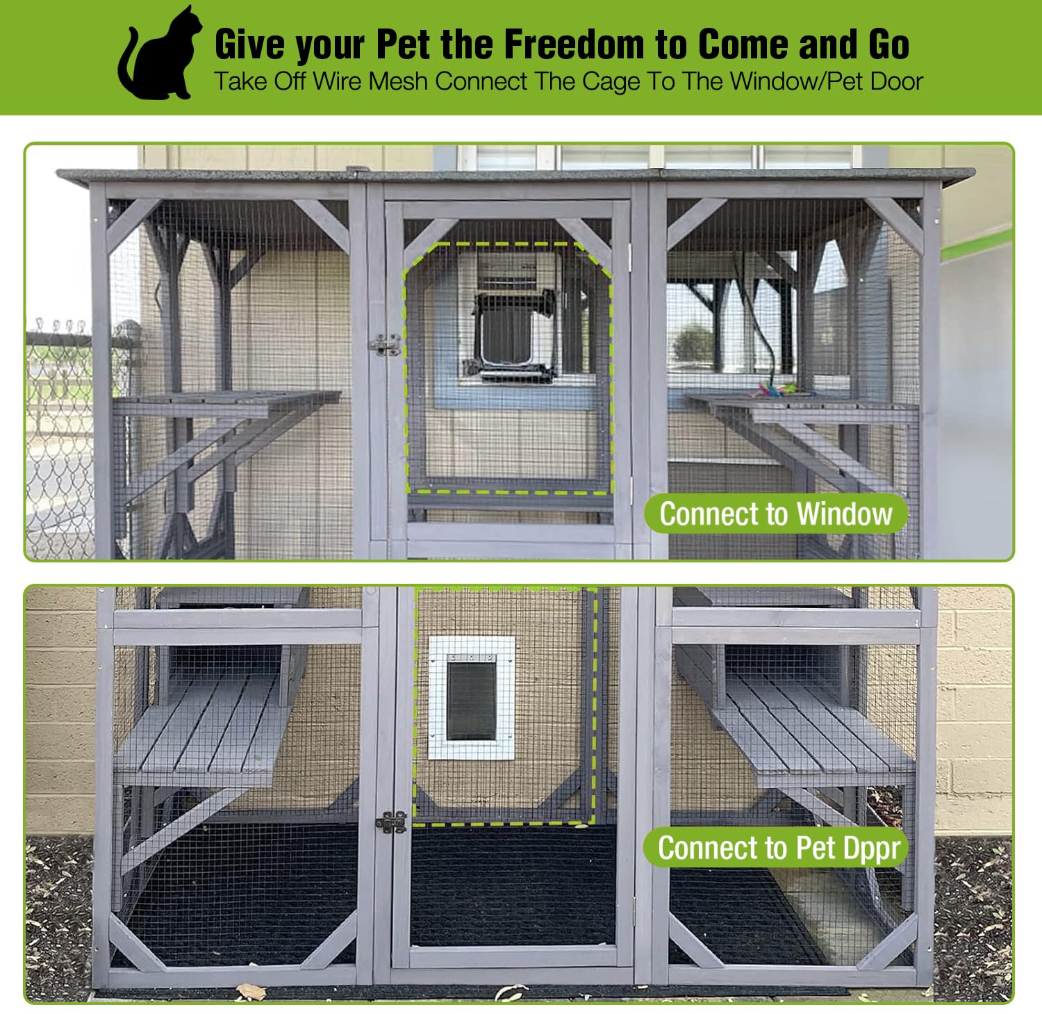 Gutinneen Catio Large Cat House Outdoor Walk In Outdoor Cat Enclosure Indoor Cage Kitty Condo Playpen With Door, Platform & Smal