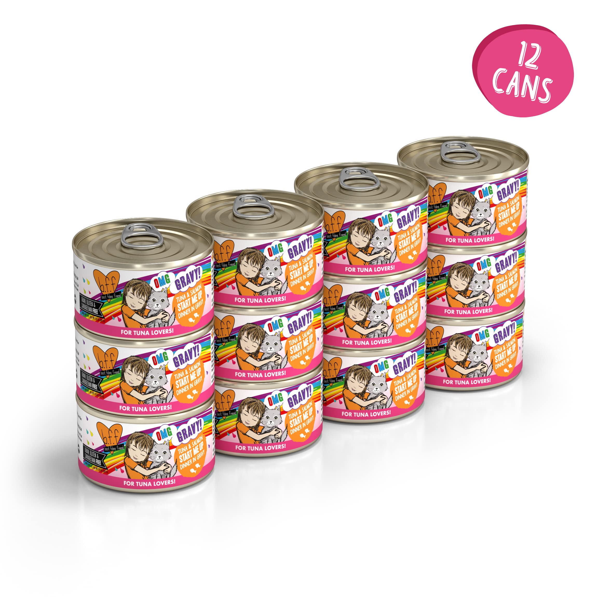 B.F.F. OMG - Best Feline Friend Oh My Gravy!, Tuna & Salmon Start Me Up with Tuna & Salmon, 2.8oz Can (Pack of 12)