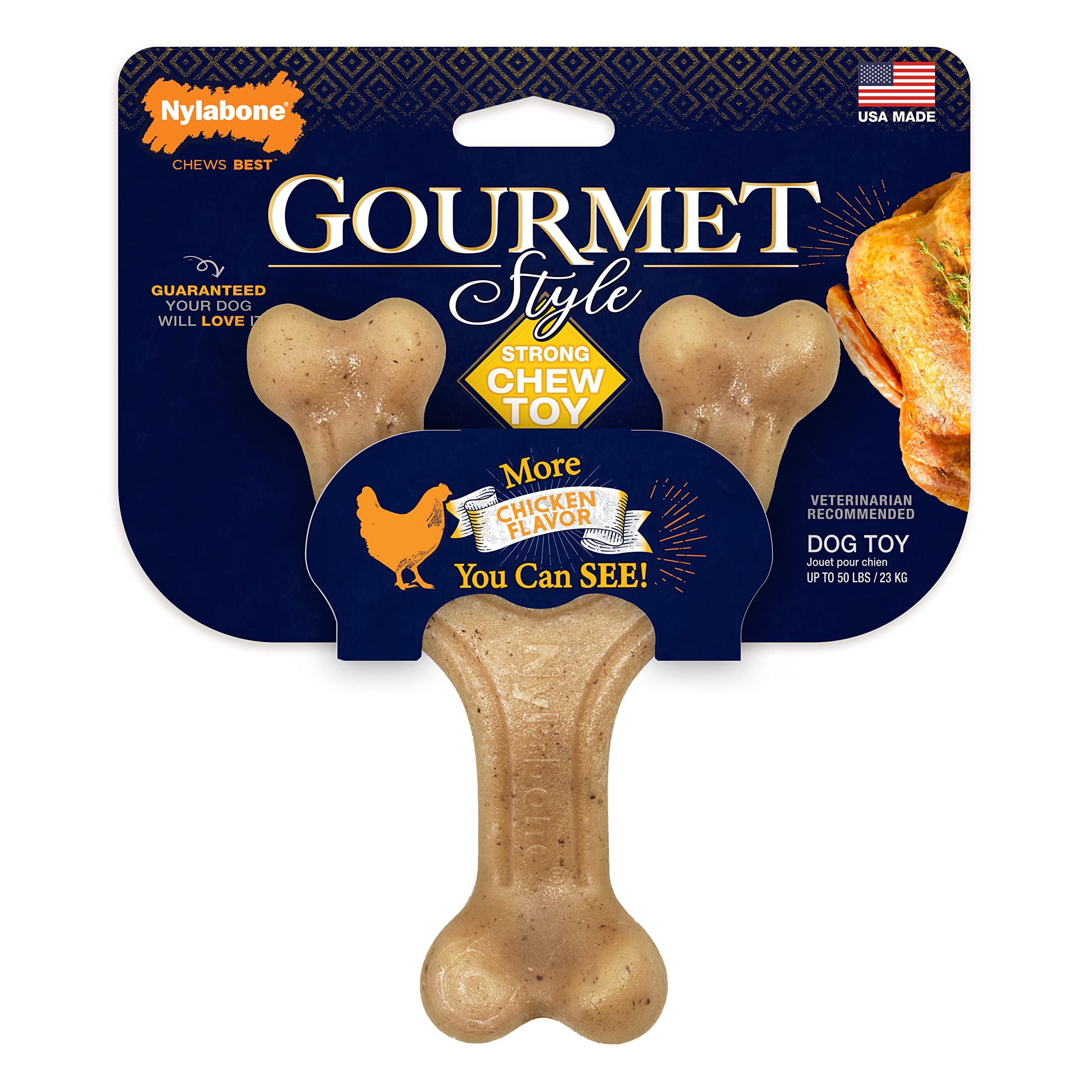 Nylabone Gourmet Style Wishbone Strong Chew Toy For Dogs, Chicken Flavor, Large - Up To 50 Lbs, 1 Count