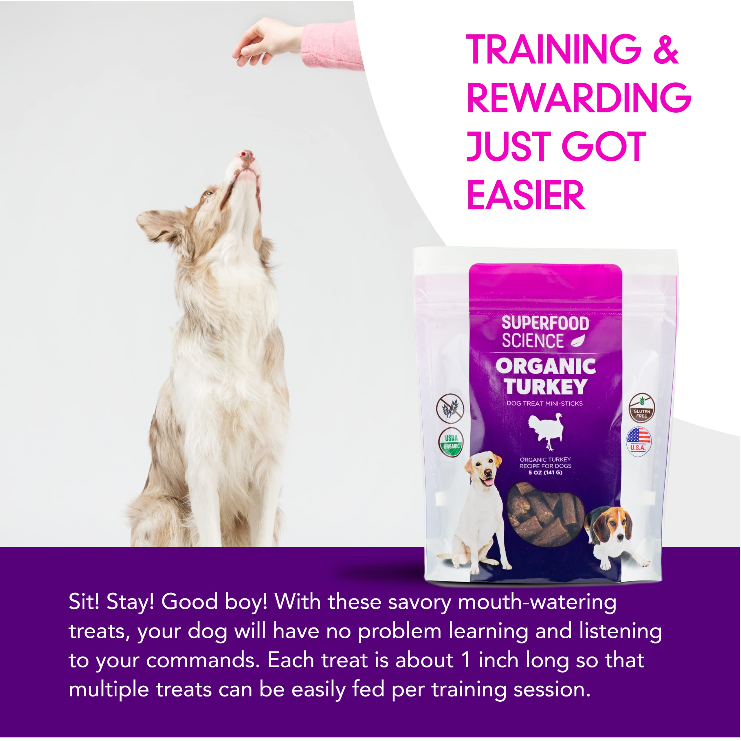 Organic Dog Treats for Small, Medium & Large Dogs - All-Natural Turkey Training Treats for Puppies & Adult Dogs, Grain-Free, Hyp