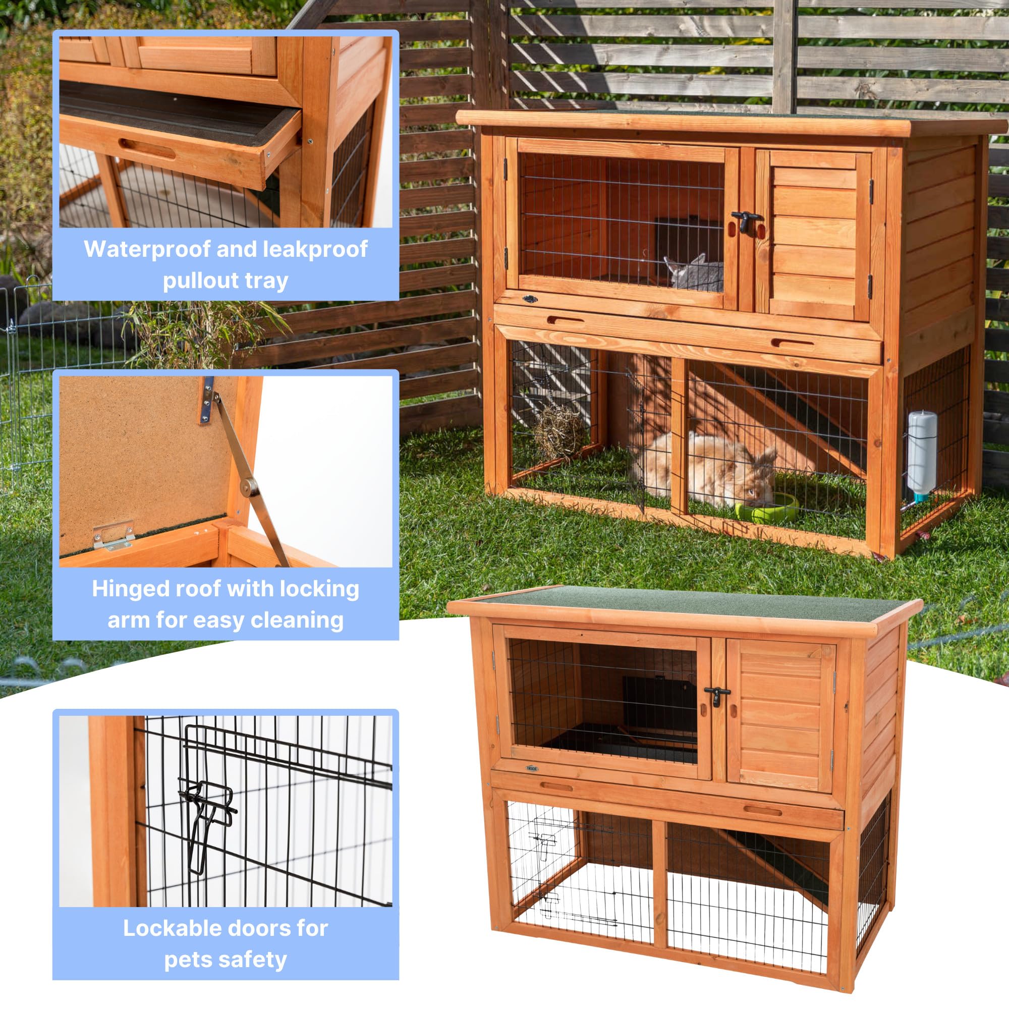 Trixie Natura Outdoor Rabbit Hutch With Run - 2-Story Rabbit Cage With Non-Slip Ramp - Large Elevated Small Animal House With Se