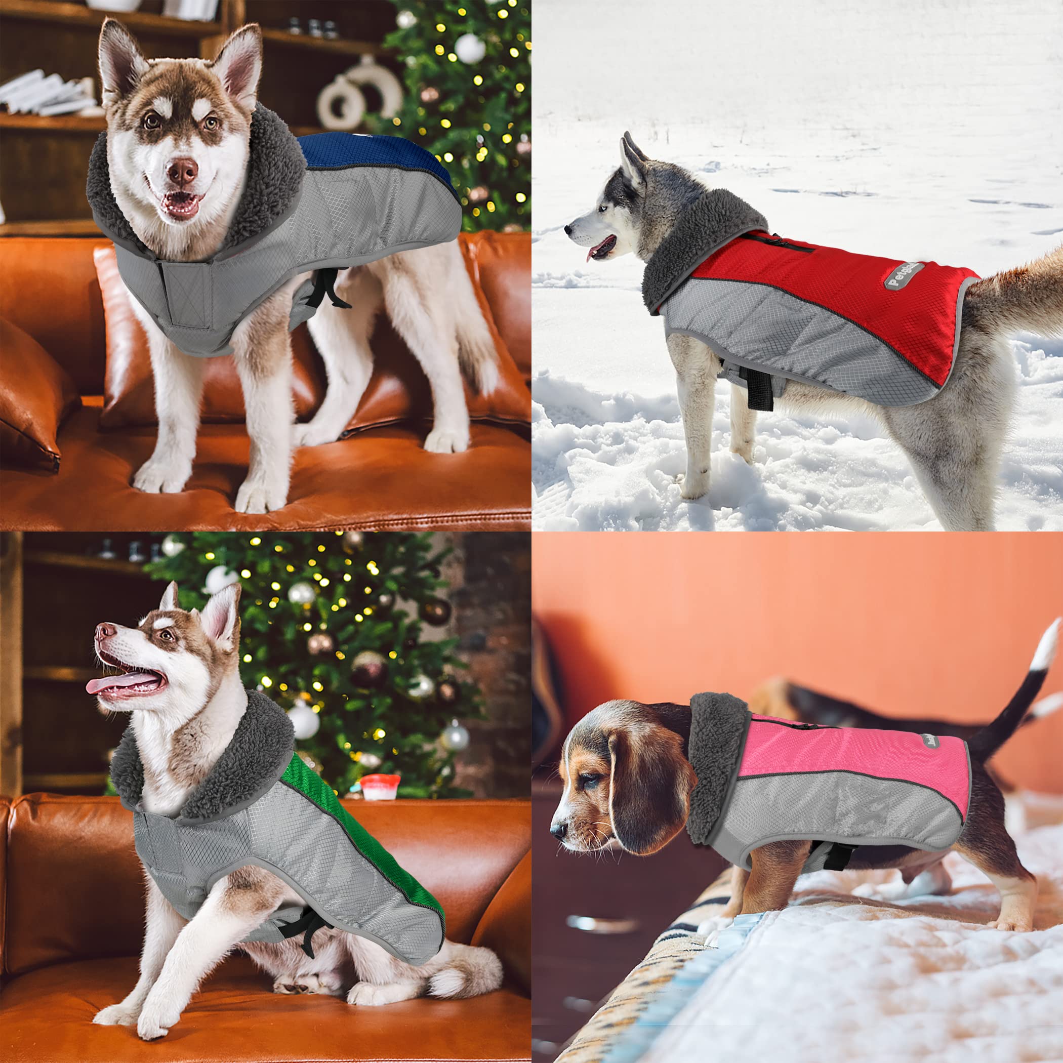 Petglad Dog Coat, Ripstop Waterproof Dog Winter Jacket with Zippered Leash Hole, Reflective Adjustable Dog Fleece Sweater, Warm