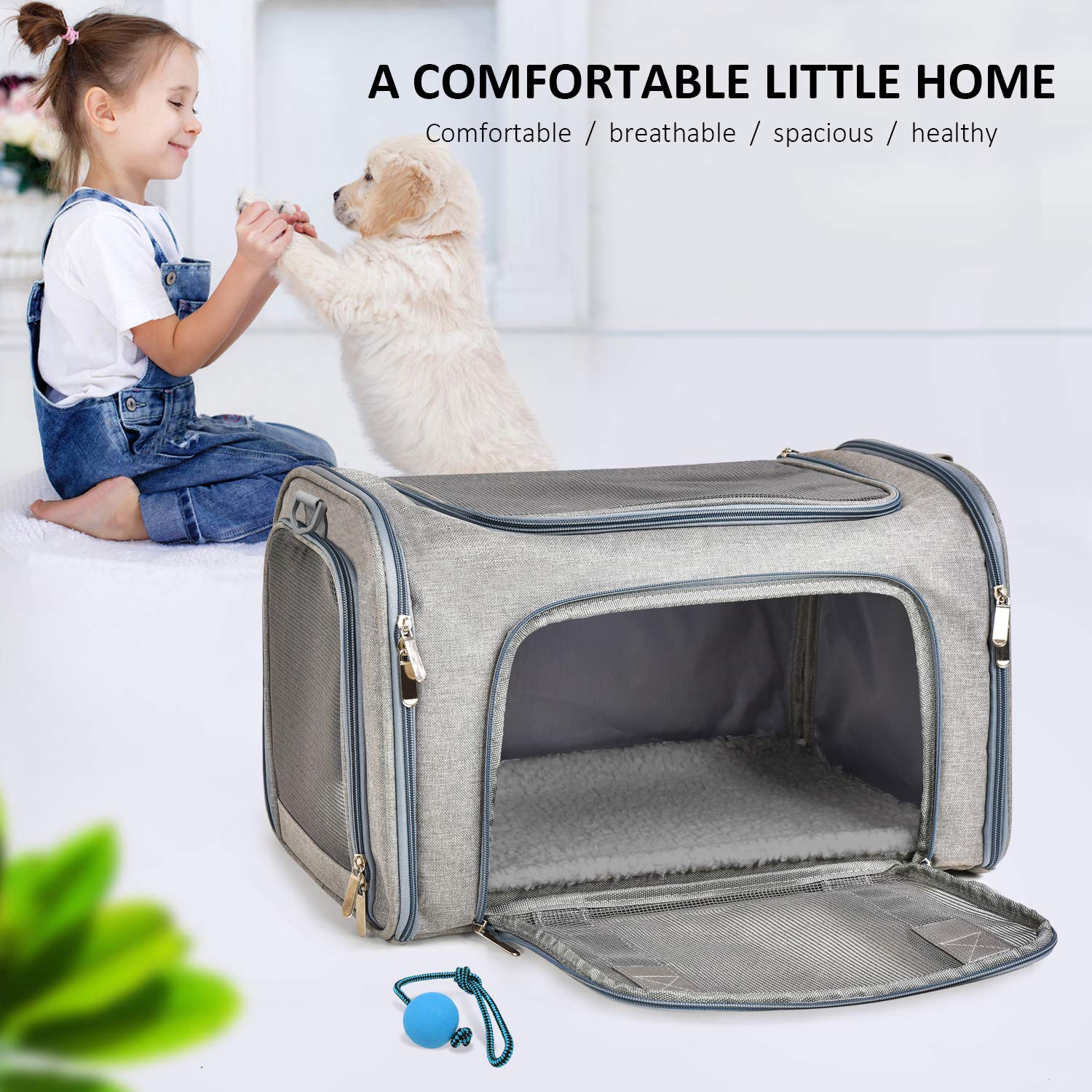 Henkelion Large Dog Cat Carriers Puppies Up To 25Lbs, Big Dog Carrier Soft Sided, Collapsible Travel Puppy Carrier - Large - Grey