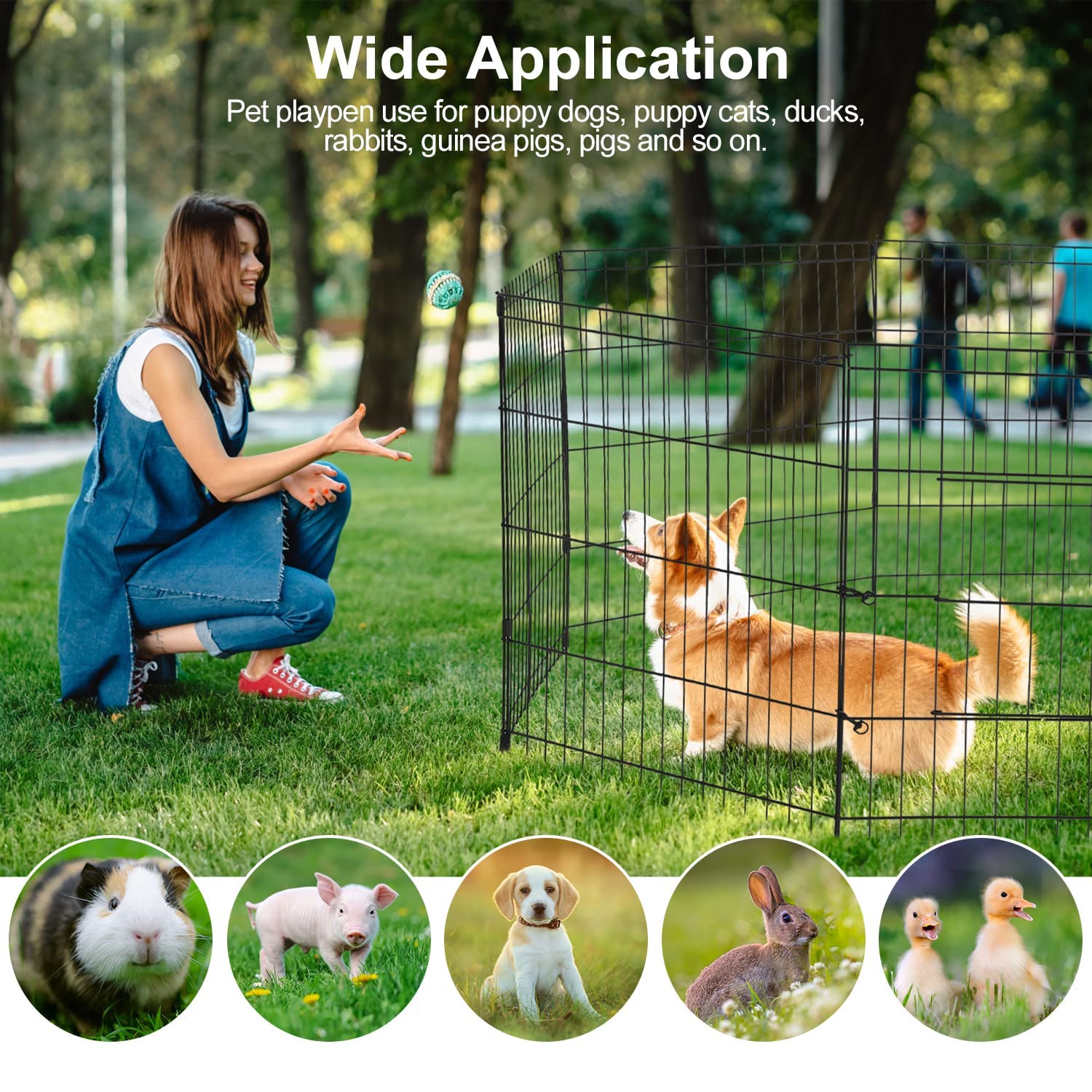 Pjyucien Dog Playpen - Metal Foldable Dog Exercise Pen, Pet Fence Puppy Crate Kennel Indoor Outdoor With 8 Panels 24”H & Bottom Pad For Small Medium Pets