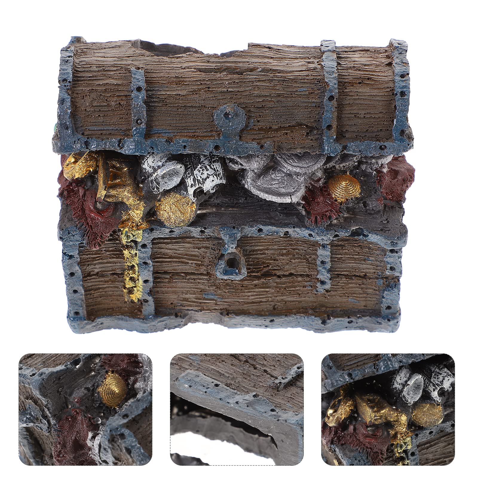 Aquarium Ornament, Simulation Treasure Chest Fish Tank Decoration Resin Hide Castle Ornament Underwater Landscape Decor