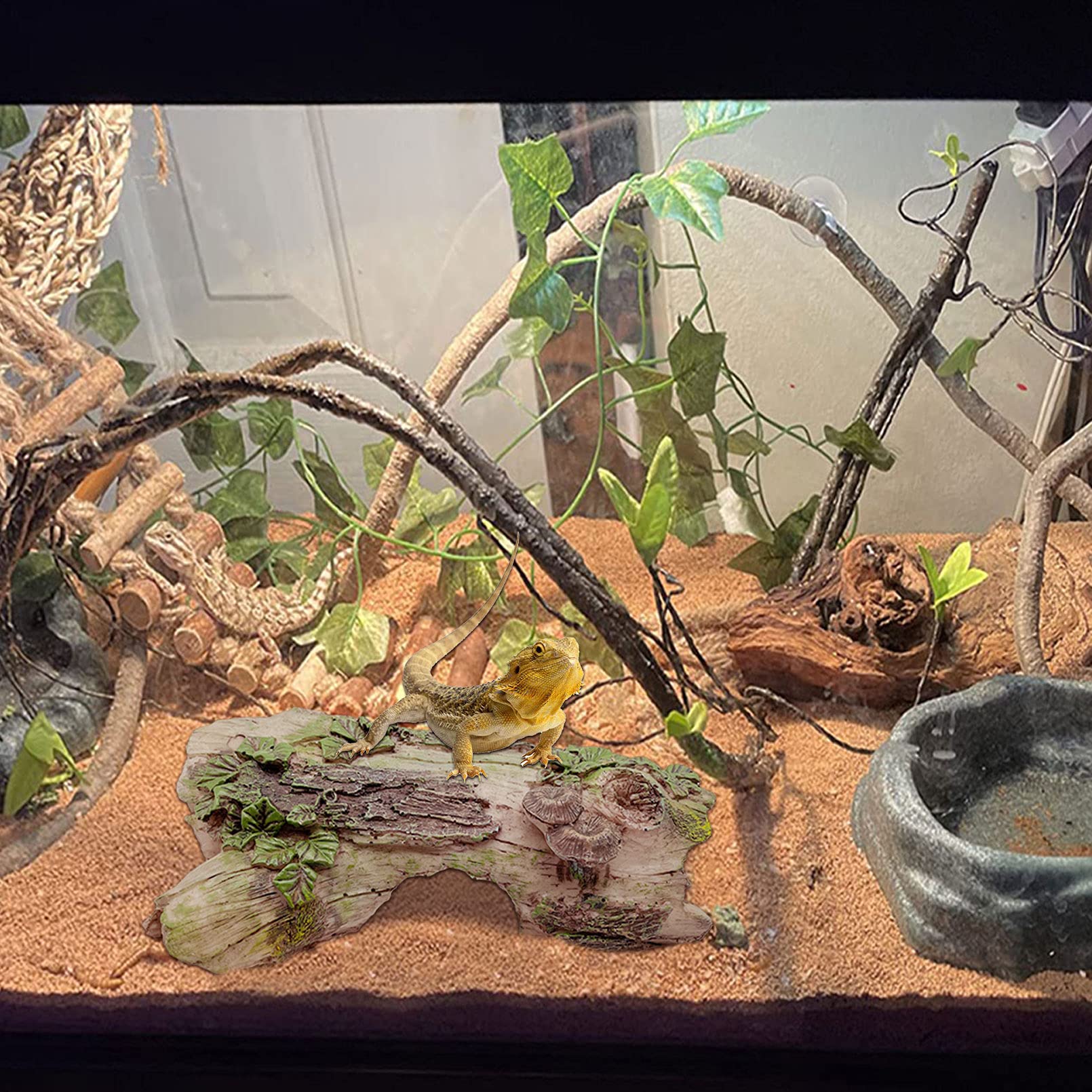 Pinvnby Reptile Hollow Tree Trunk Decoration,Resin Lizard Hideouts Log Hideaway,Crested Gecko Habitat Cave Decor,Aquarium Decaying Trunk Driftwood Ornament For Bearded Dragon Snake Betta Spider(3Pcs)