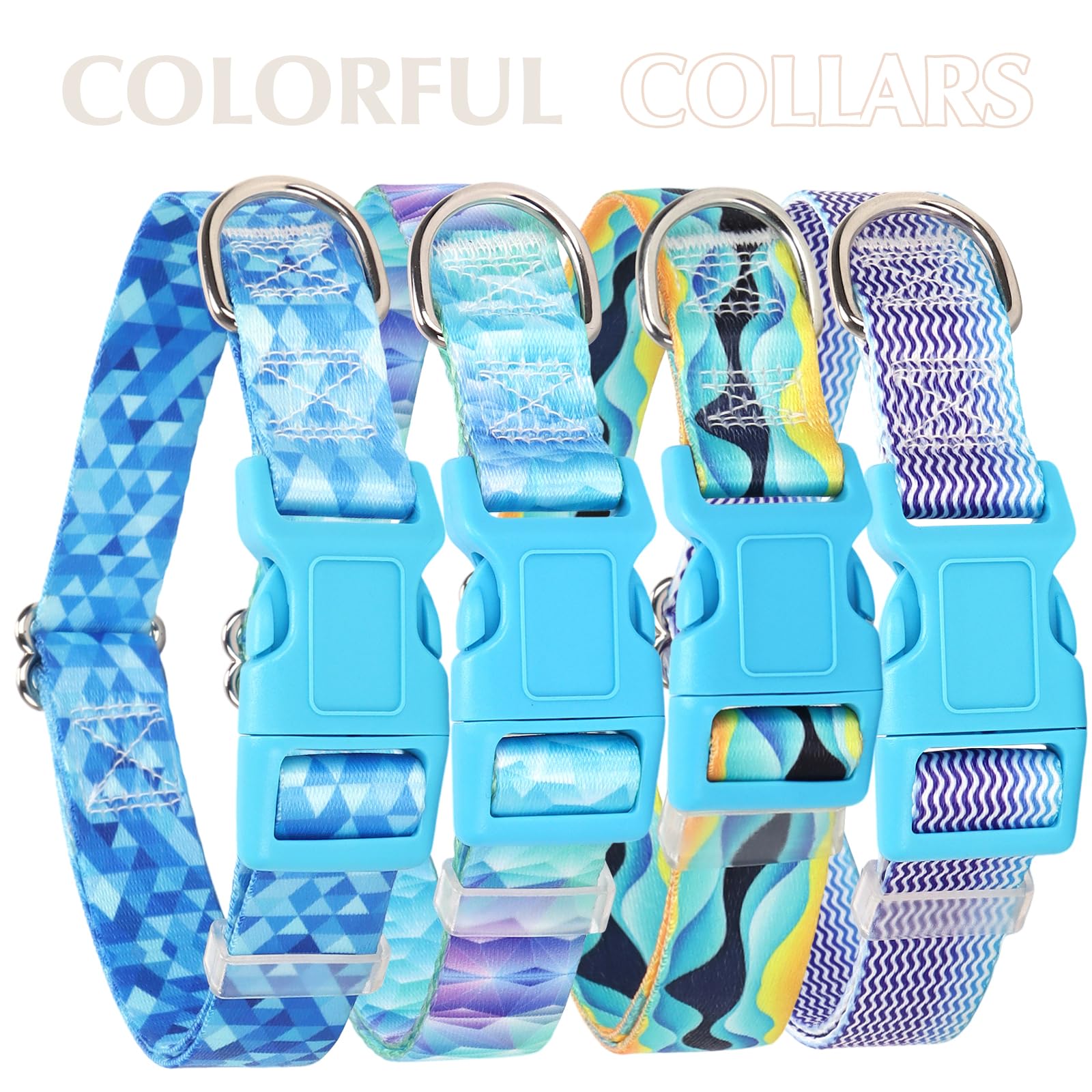 Boy Dog Collar For Small Dogs, Cute Blue Dog Collar With Sea Waves Pattern, Adjustable Heavy Duty Pet Buckle Collar For Xs Small