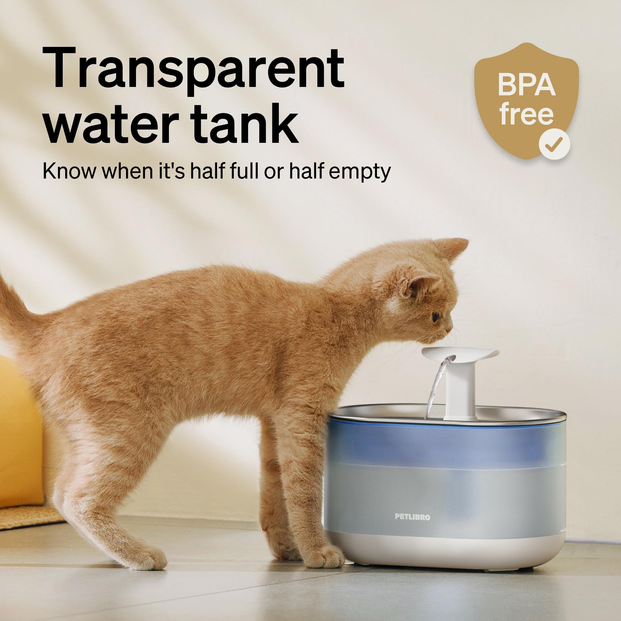 PETLIBRO Cat Water Fountain Stainless Steel,Ultra Quiet,71fl oz/2.1L Automatic Cat Fountain,Two Flow Modes,BPA-Free Capsule Meta