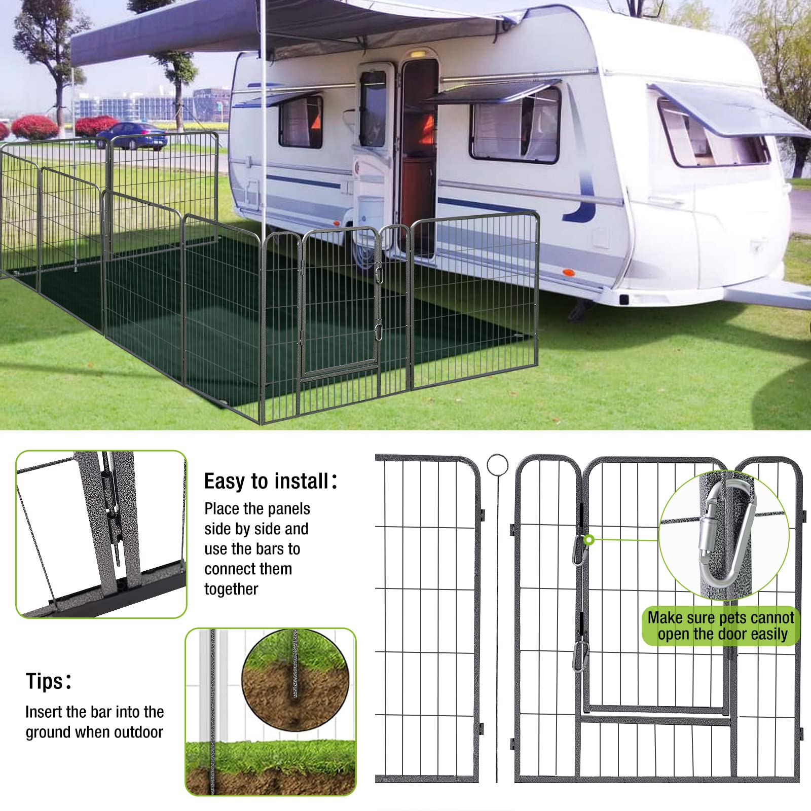 Medehoo 8 Panels Dog Playpen Dog Exercise Pen Heavy Duty Dog Fence Portable Puppy Cats Rabbits Playpen Indoor Outdoor (8 Panels,