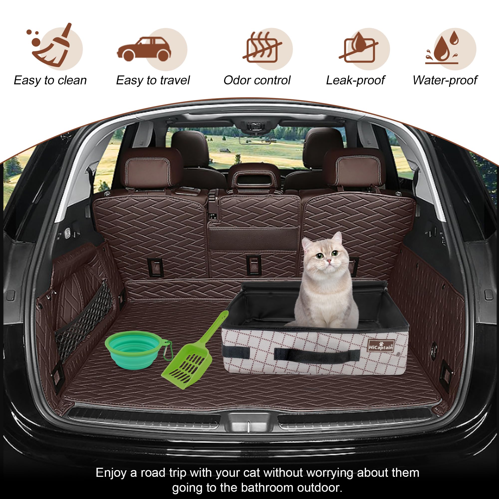 Hicaptain Portable Cat Travel Litter Box, Foldable Litter Box For Travel In Car, Collapsible Toliet Tray Carrier For Small And M