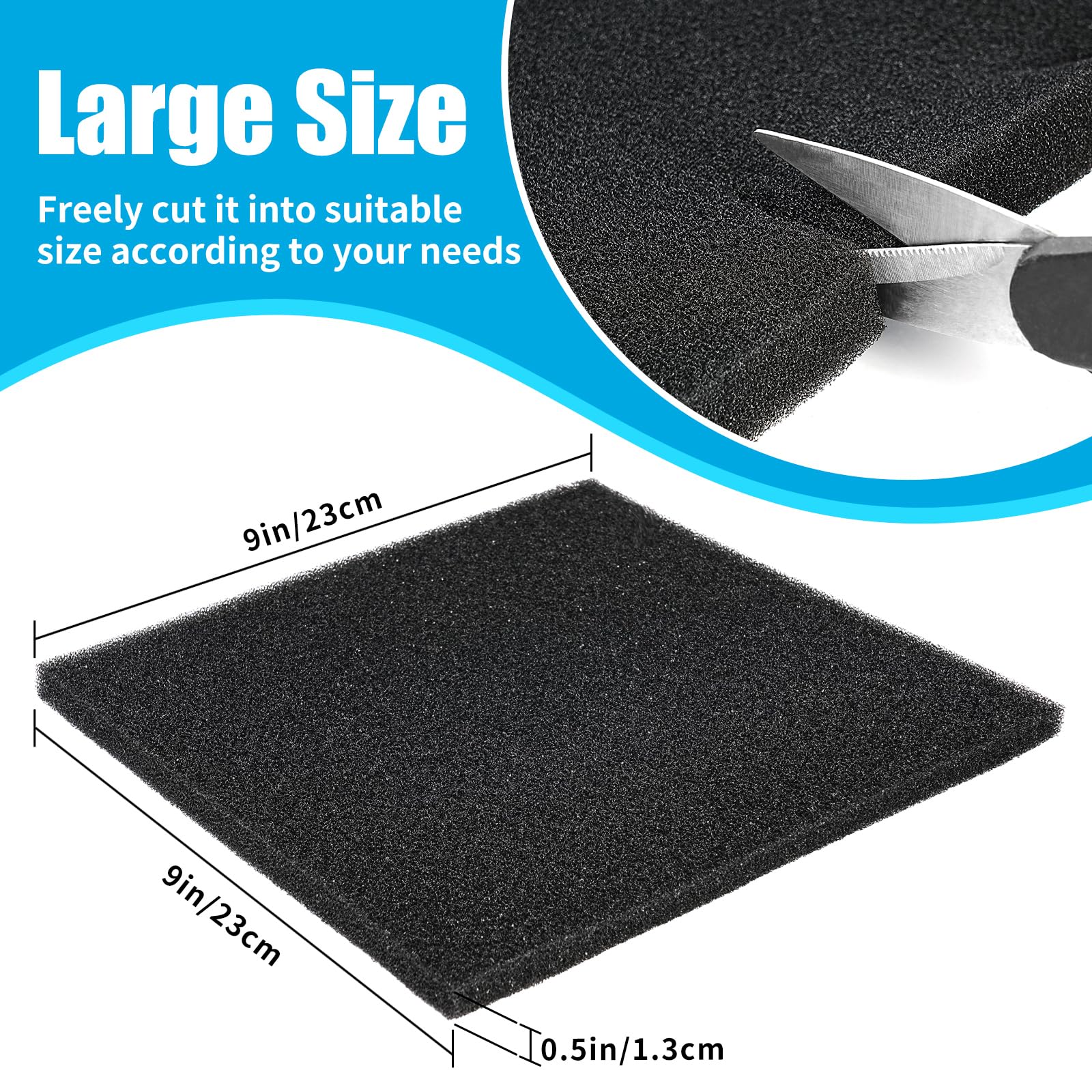 AQUANEAT 2 Pack Aquarium Bio Sponge Filter Media Pad Cut-to-Size Open Cell Foam Sheet for Fish Tank Sump (9  x 9  x 0.5 ) Black