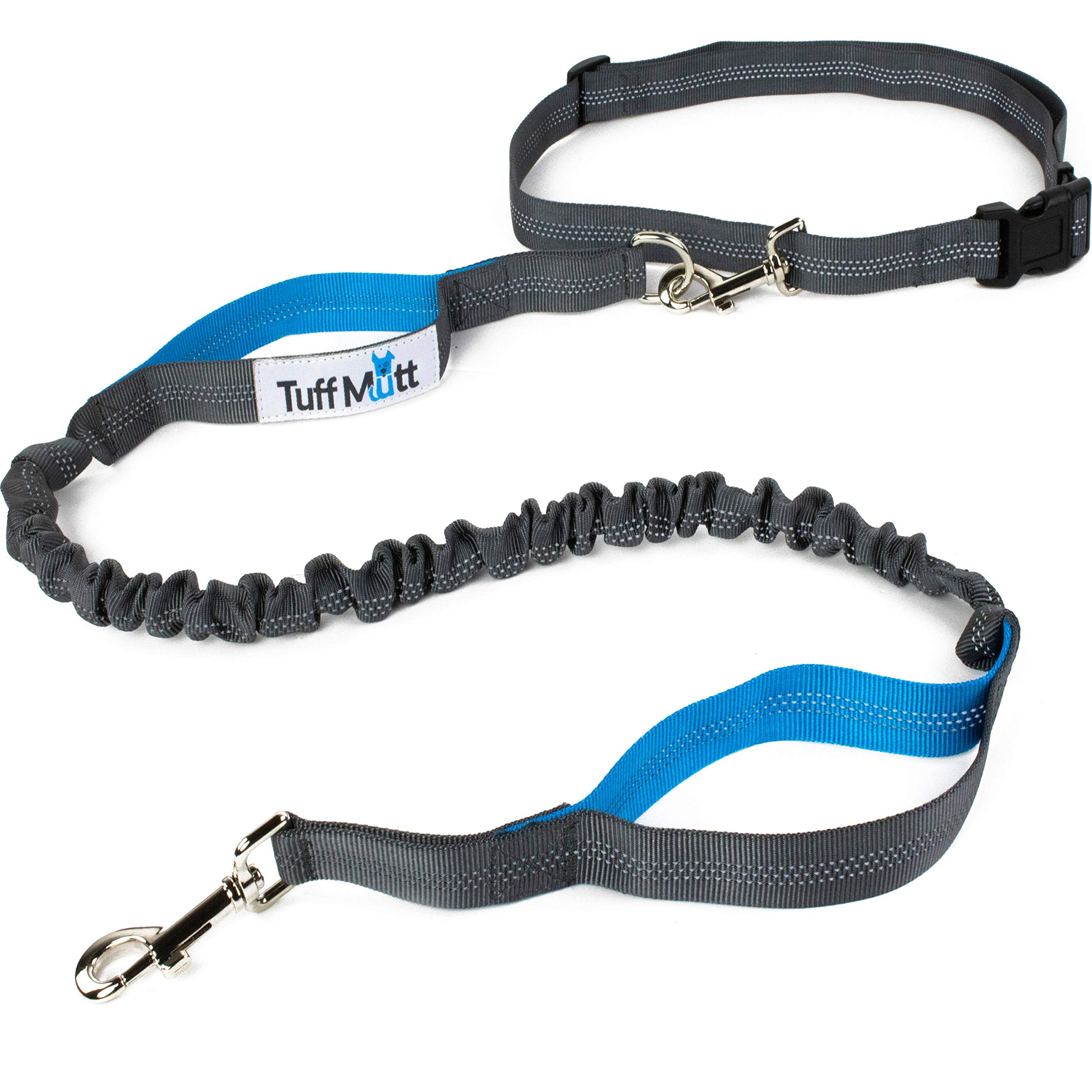 Tuff Mutt Hands Free Dog Leash, A Dog Running Leash For Dogs That Makes A Great Waist Leash For Dog Walking, Double Handle Bungee Dog Leash With Reflective Stitching And Adjustable Dog Walking Belt