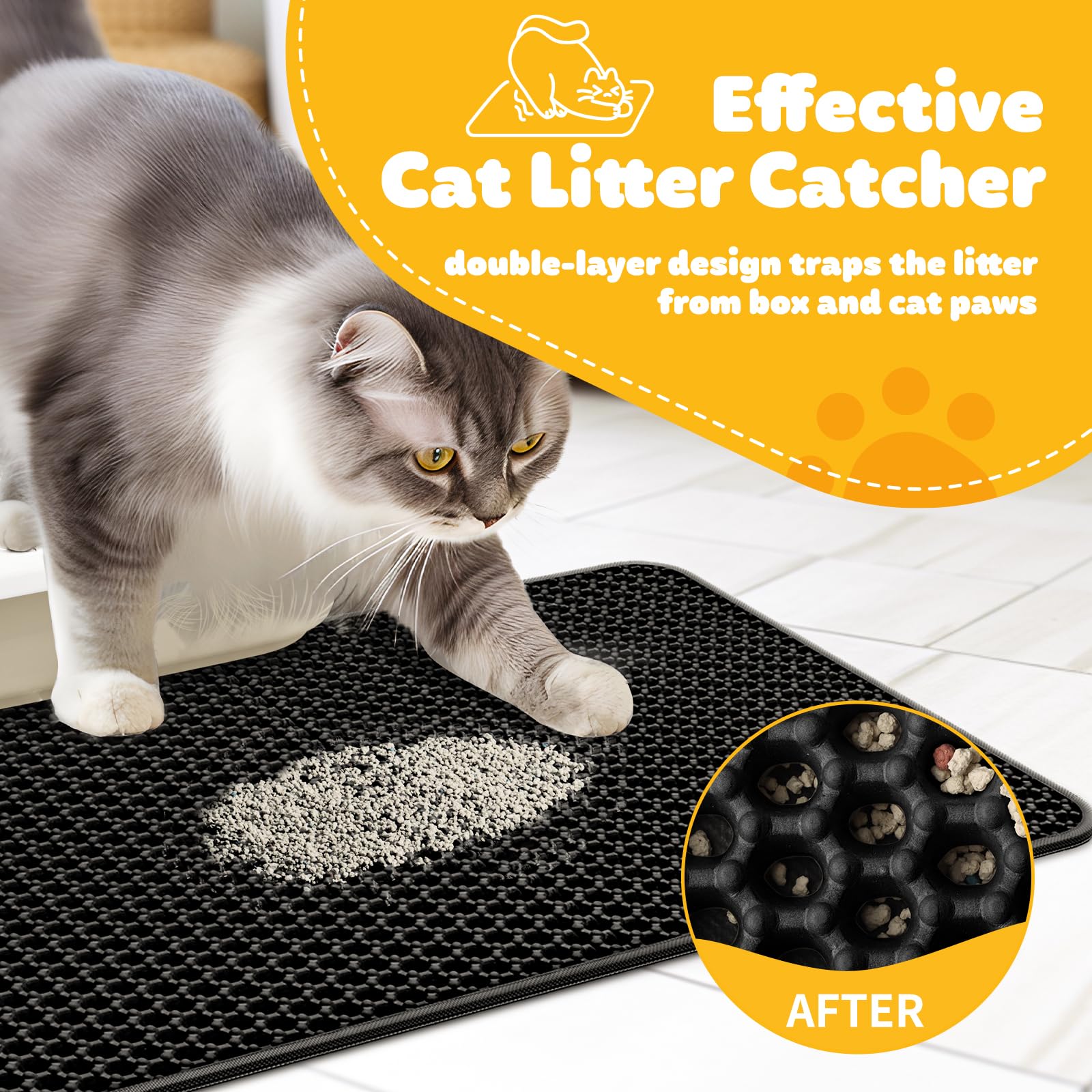 Cat Litter Mat - 23.2'' X 29.1'' Large Litter Trapping Mat, Easy To Clean Litter Box Mat, Waterproof, Urine-Proof, Non-Slip Kitty Litter Mats For Floor, Black