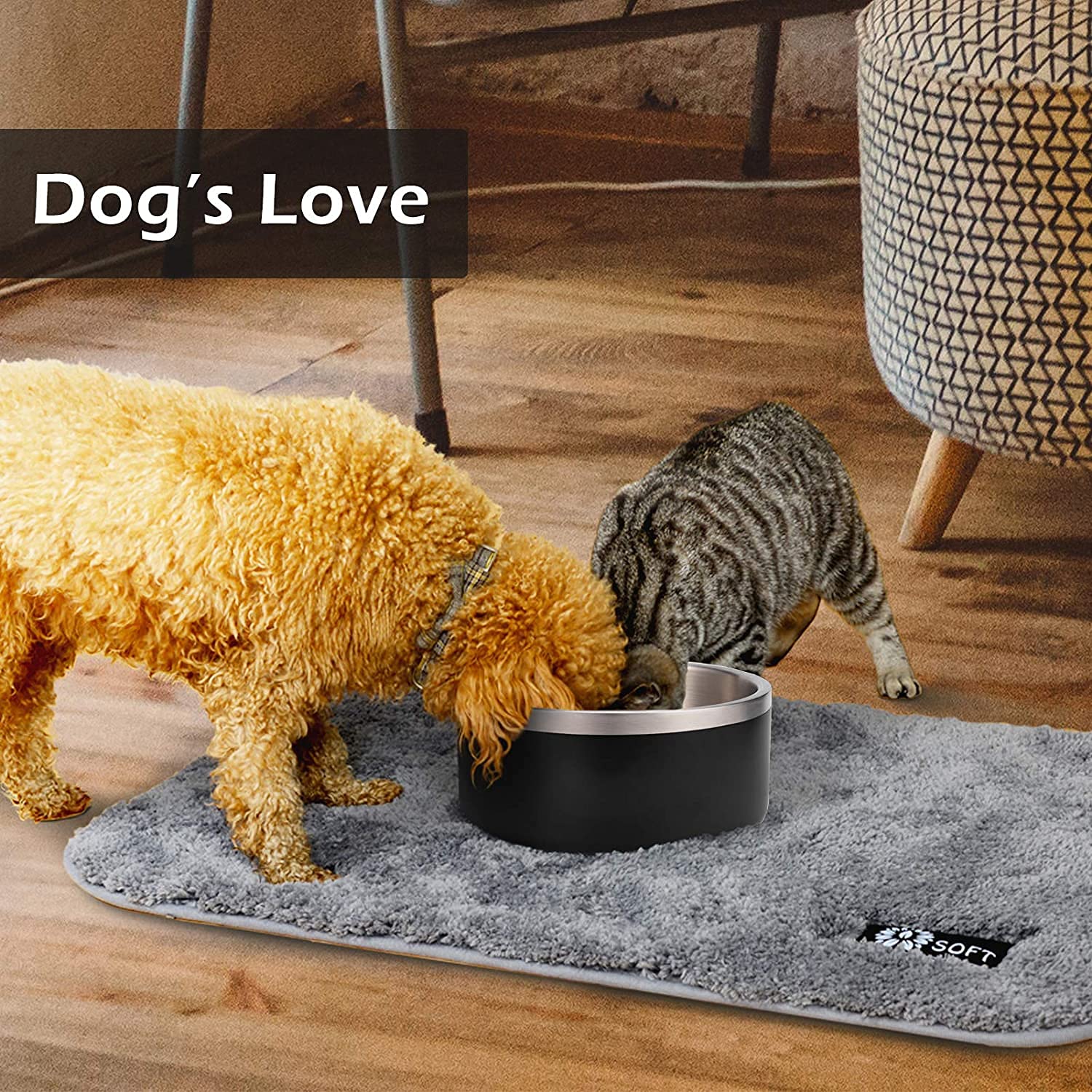 Gteller 32oz 64oz Stainless Steel Double Wall Dog Bowls,BPA Free Non-Slip Pet Dishes,Cat Food&Water Bowl with Rubber Base (64oz,