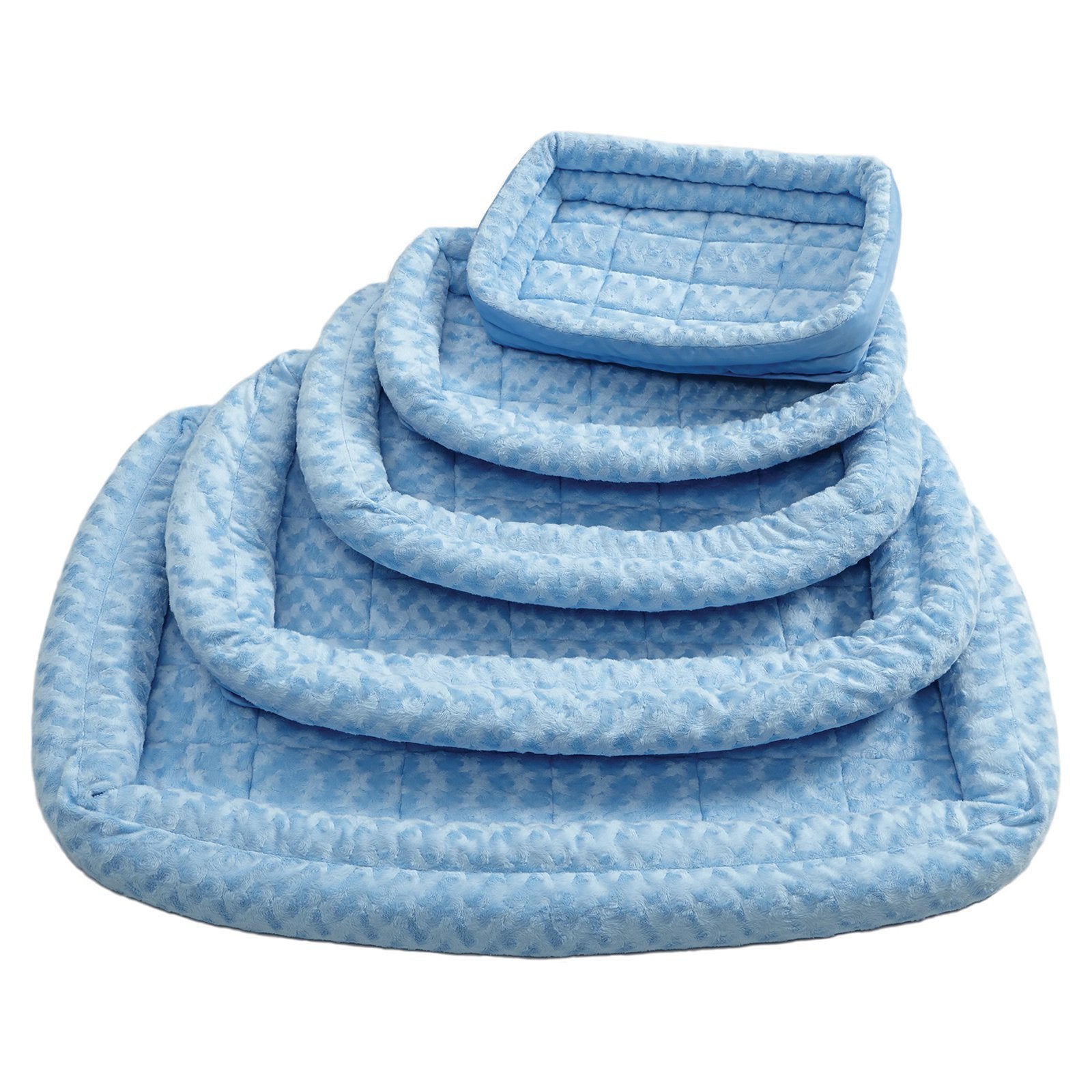 MidWest Homes for Pets XXS QuietTime Double Bolster Pet Bed, Blue Plush 18-Inch Crate Mat with Stacked Bolsters, Machine Washabl