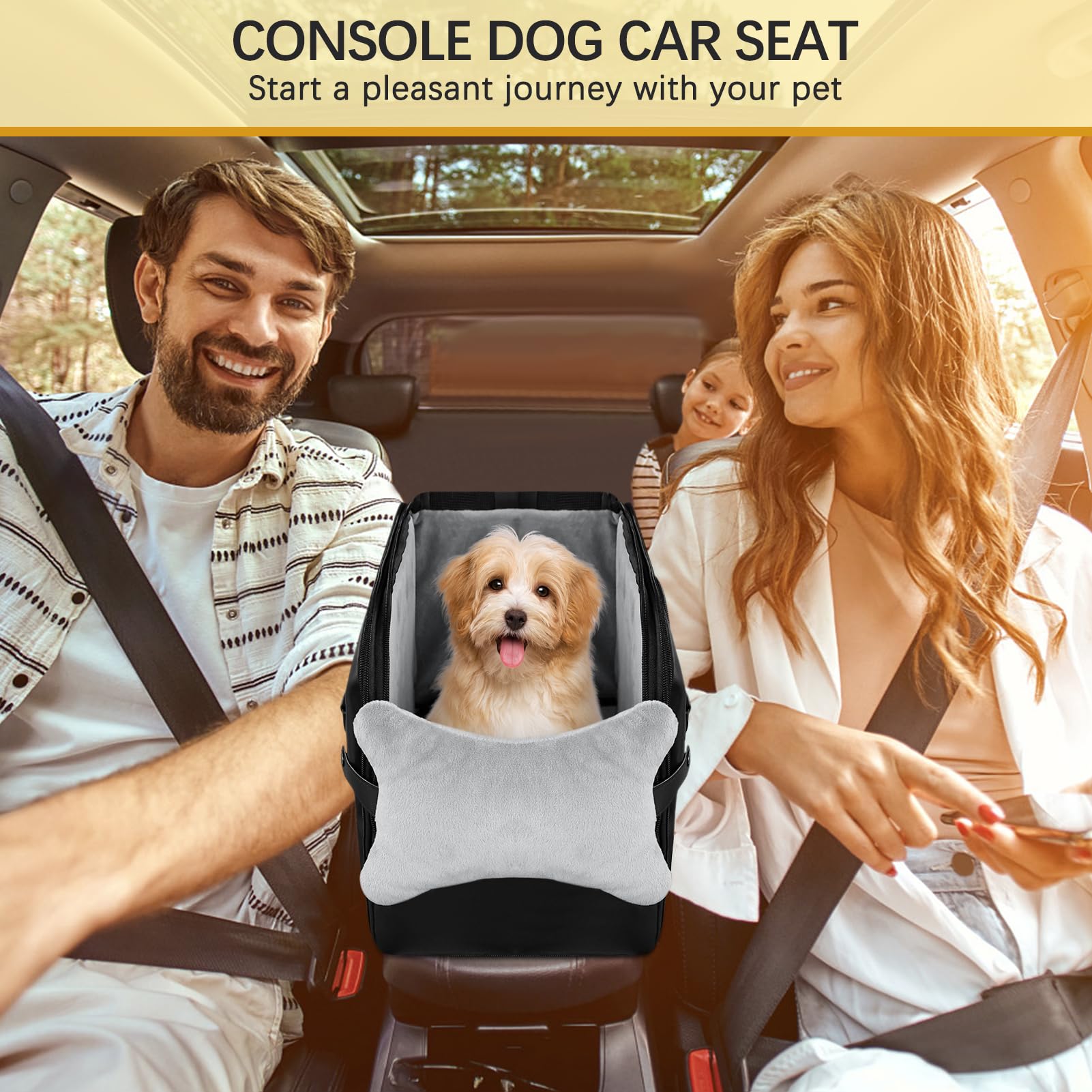 PetsHome Console Dog Car Seat for Small Dogs, Premium PU Leather Dog Booster Seat Portable Pet Car Seat with Double Fixation Sea