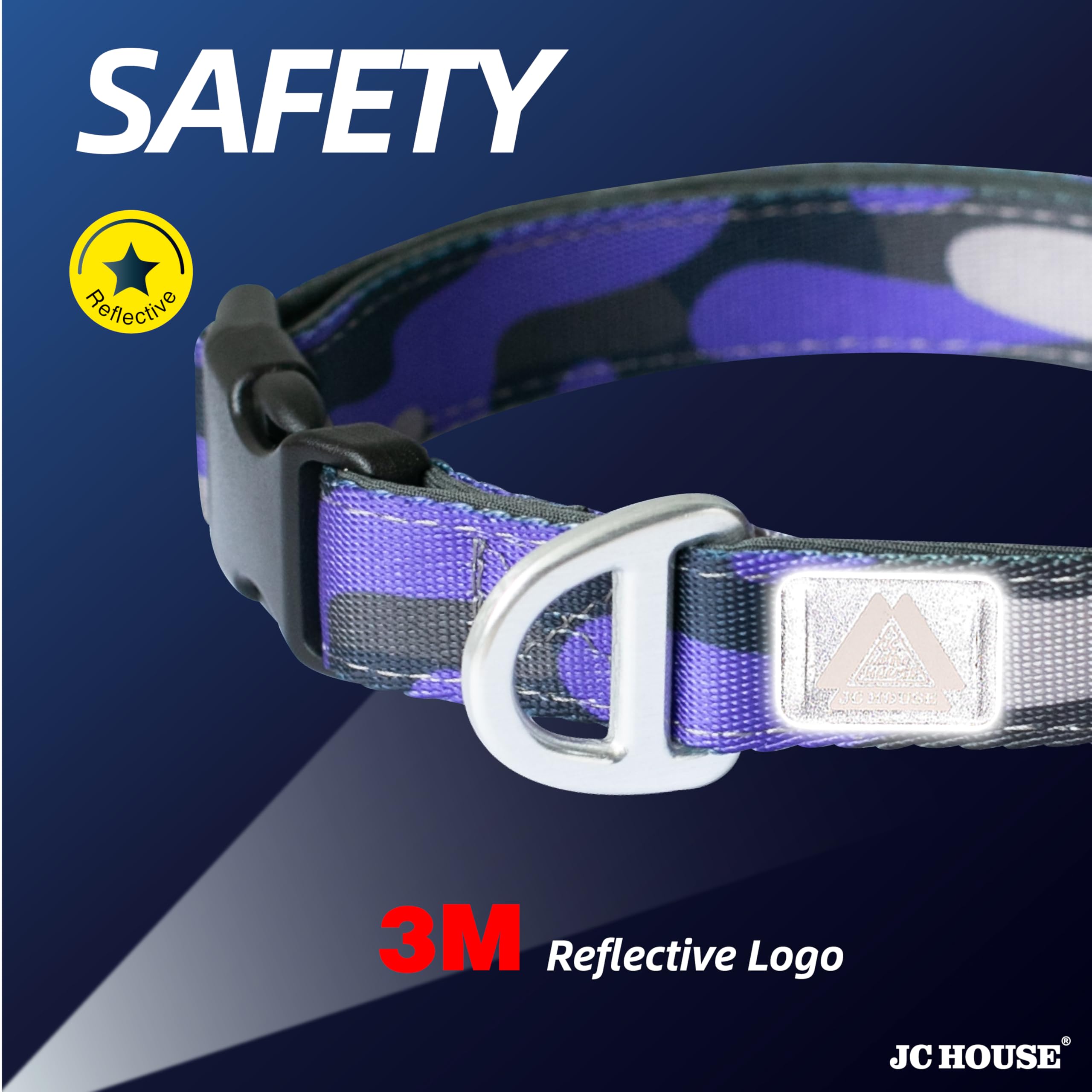 Jc House Soft Padded Dog Collar, Neck 16-25, Adjustable Heavy Duty Collar With 3M Reflective Logo For Medium, Large Dogs, Camo P