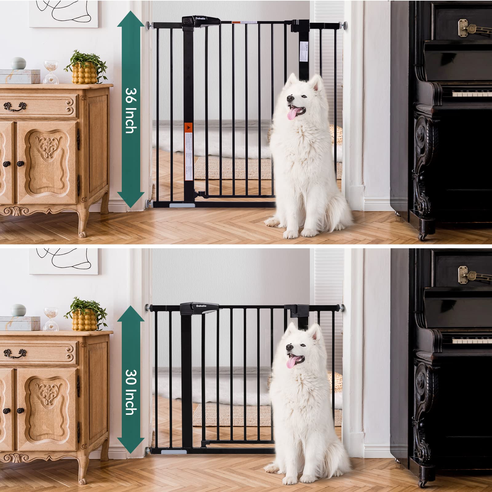 Babelio 36' Tall Baby Gate, 26-40' Wide Auto Close Pet Gate, Pressure Mounted Metal Dog Gate, Easy-Install No Drilling, No Tools Required, With Wall Protectors And Extension Kits, Black