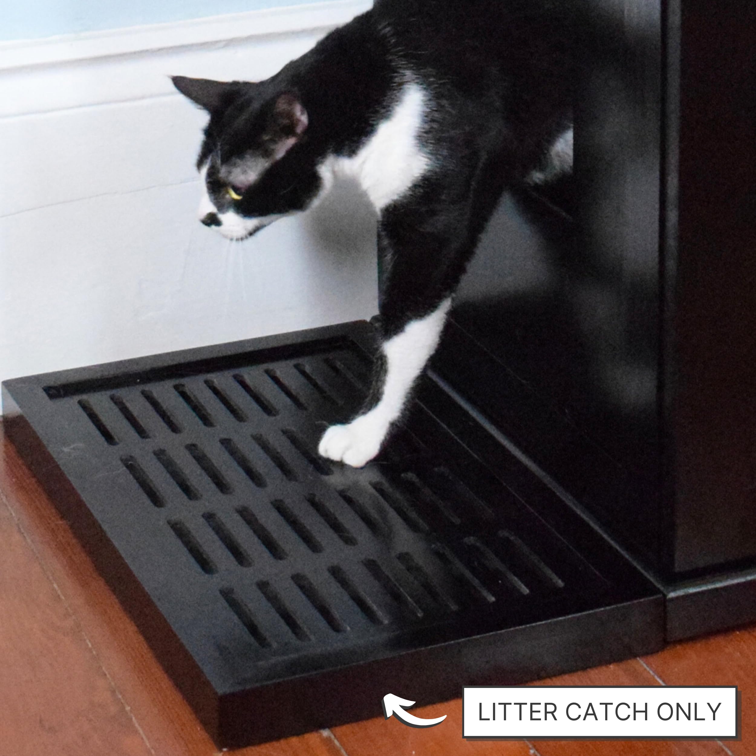 The Refined Feline Litter Catch For The Refined Litter Box Enclosure Cabinet, Solid Wood With Slots To Catch Stray Litter As Cats Exit The Litter Box, Trap Door For Easy Emptying, Black Espresso