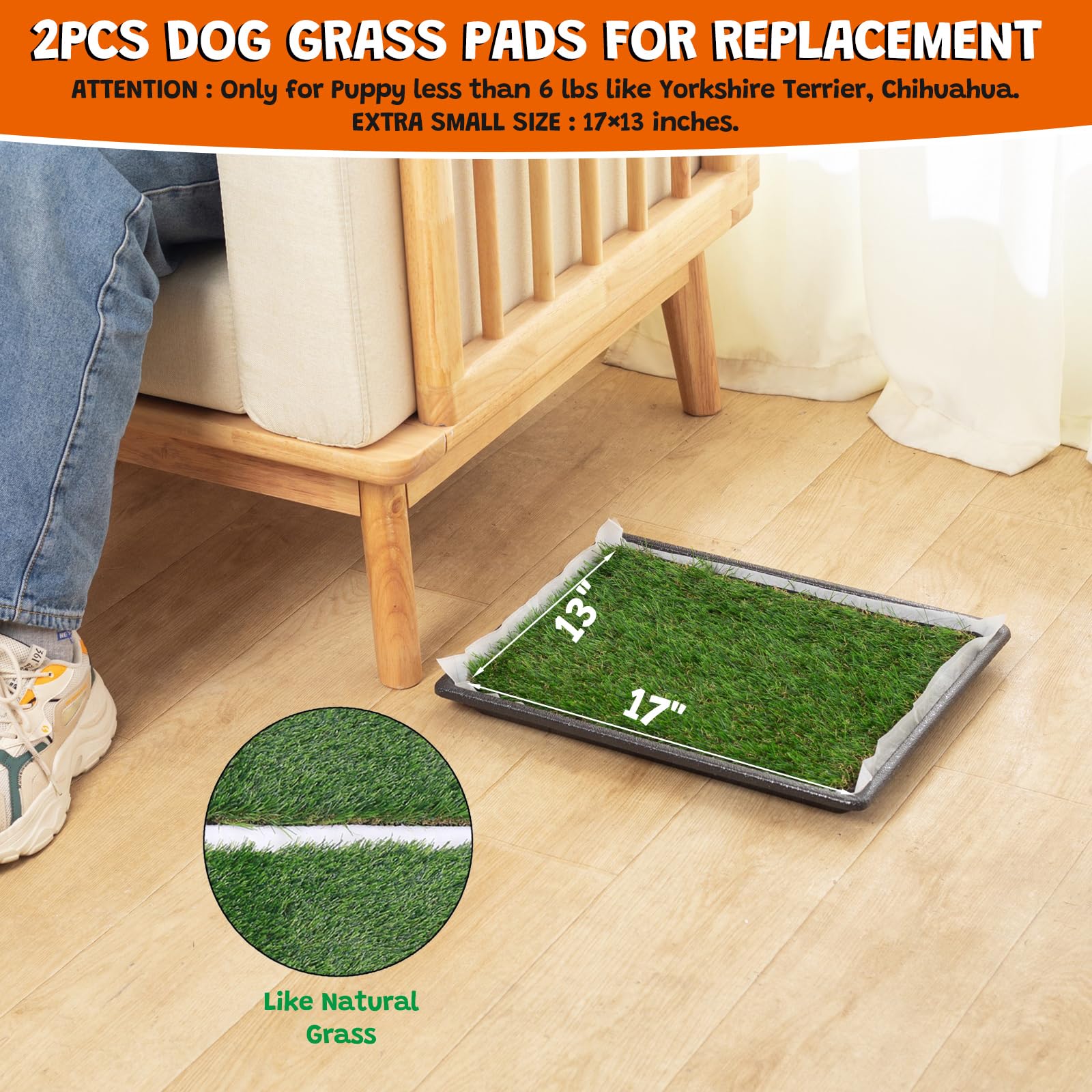 Meexpaws Dog Grass Pee Pads For Dogs With Tray, Small Size 18 By 14 In, 2 Dog Artificial Grass Pads, Indoor Dog Litter Box