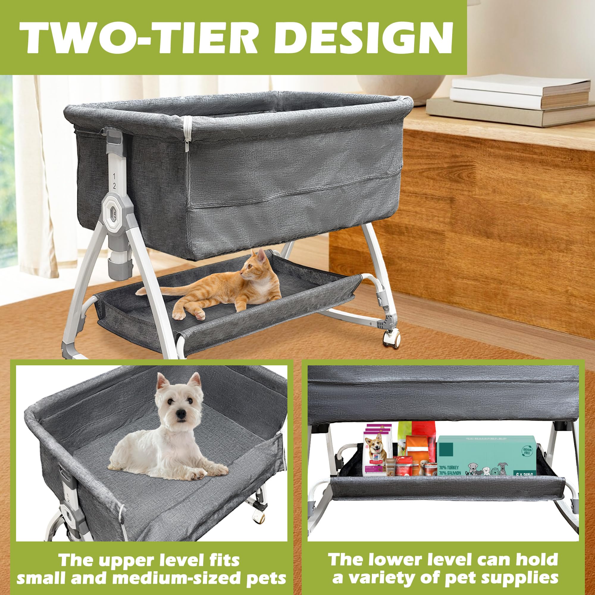Dog Bunk Bed, Bunk Beds For Pet, Dog Beds Attachment To Human Bed, Bedside Dogs Bed For Small, Medium Dogs