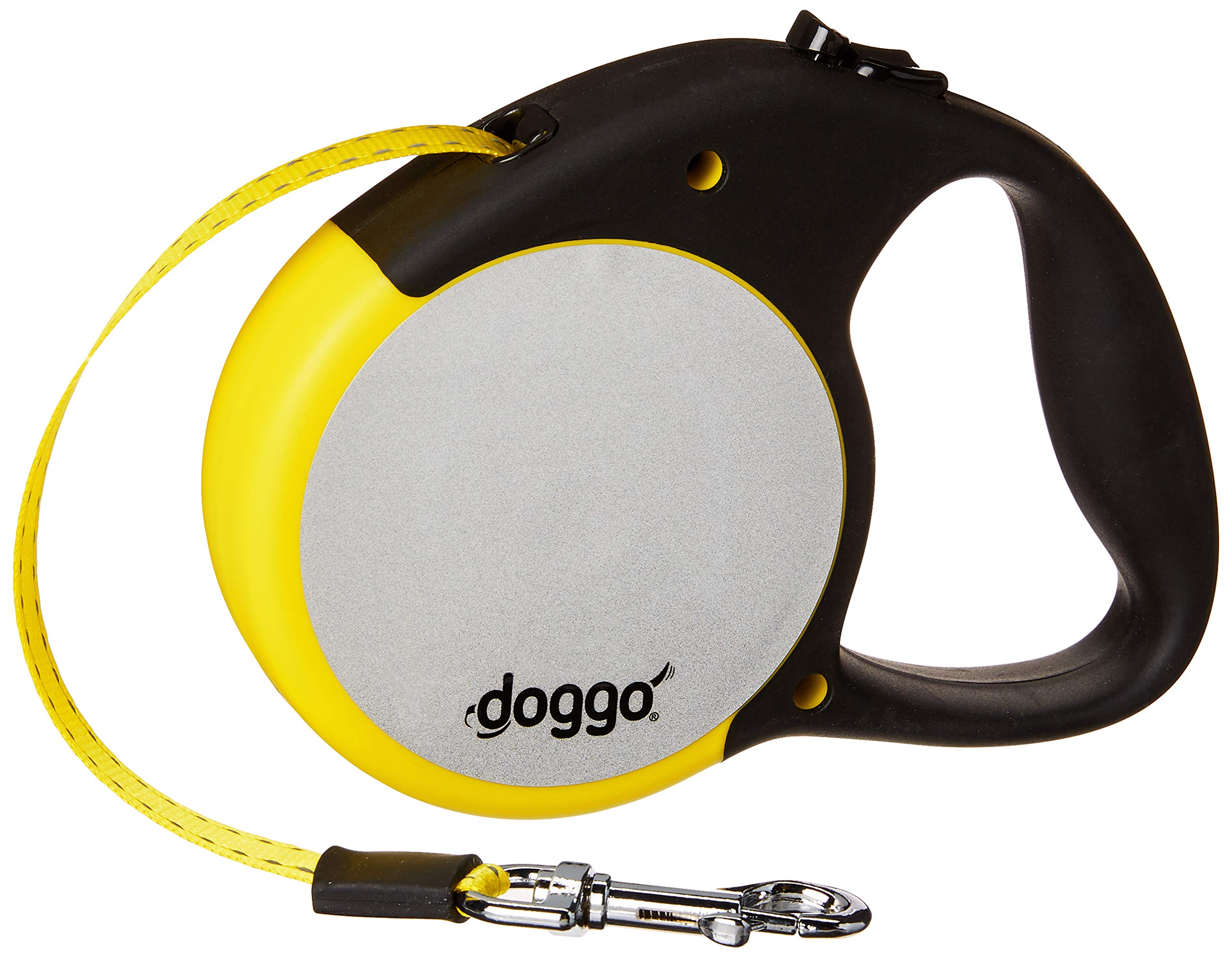 Doggo Reflective Retractable Dog Leash, 16' Long Reflective Belt, Medium For Dogs Up To 65 Lbs., Neon Yellow With Reflective Acc