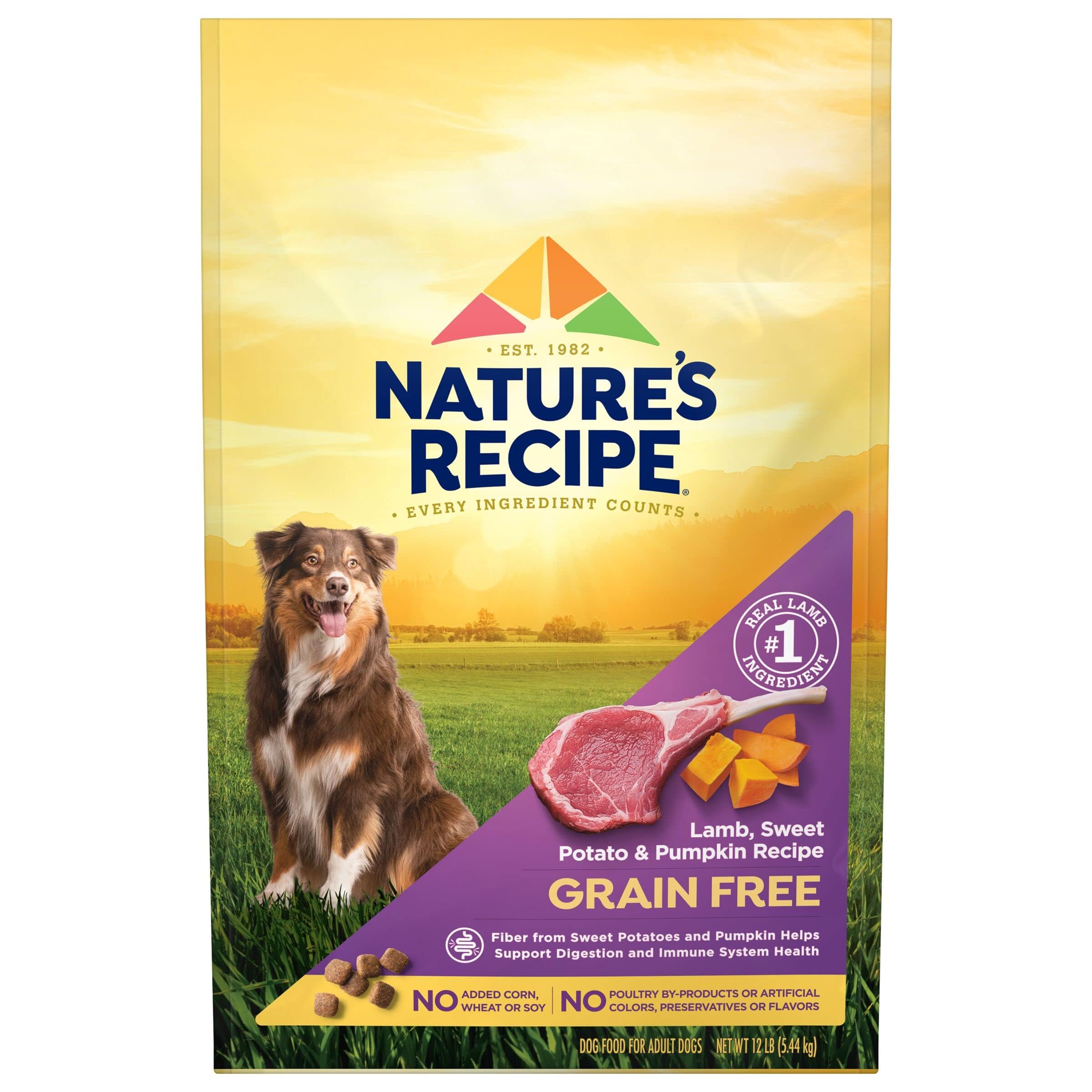 Natures Recipe Grain Free Lamb, Sweet Potato & Pumpkin Recipe Dry Dog Food, 12 lb. Bag