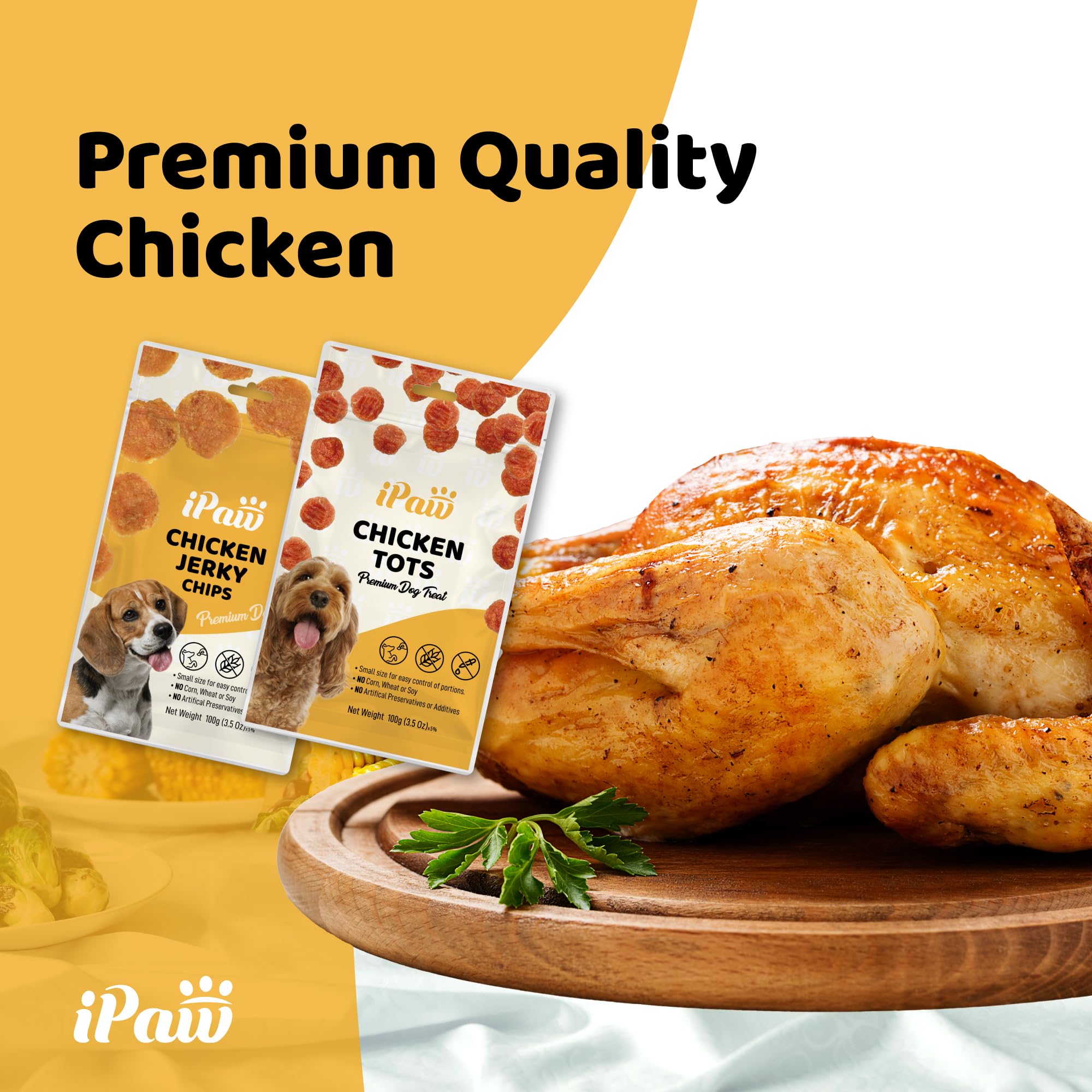 iPaw Dog Treats for Puppy Training, All Natural Human Grade Dog Treat, Hypoallergenic, Easy to Digest (Chicken Chips), 2 Packs