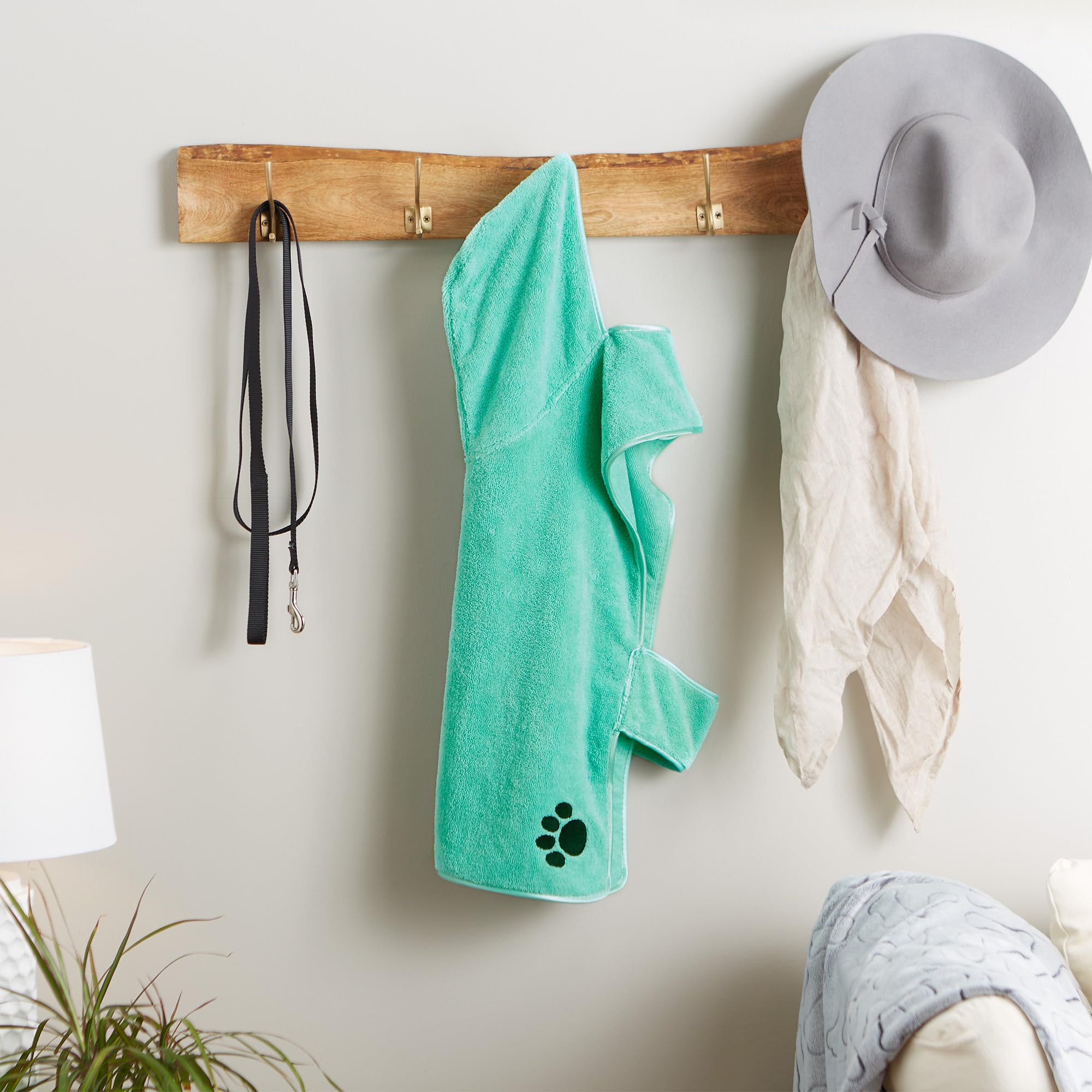 Bone Dry Pet Robe Collection Embroidered Absorbent Microfiber Bath Robe With Adjustable Closure, For Dogs & Cats, Large, Aqua