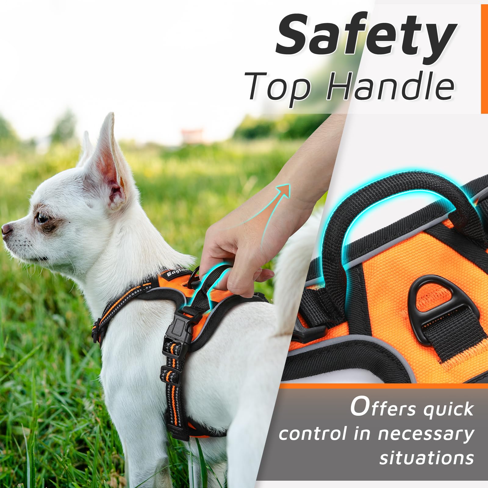 Eagloo Small Dog Harness No Pull, Service Vest With Reflective Strips And Control Handle, Adjustable And Comfortable For Easy Walking, No Choke Pet Harness With 2 Metal Rings, Orange, Xs